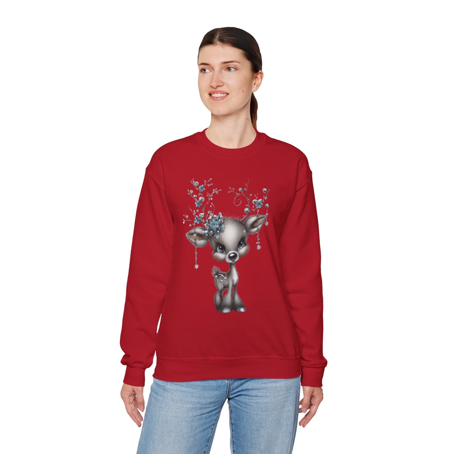 Winter Floral Reindeer Unisex Heavy Blend™ Crewneck Sweatshirt
