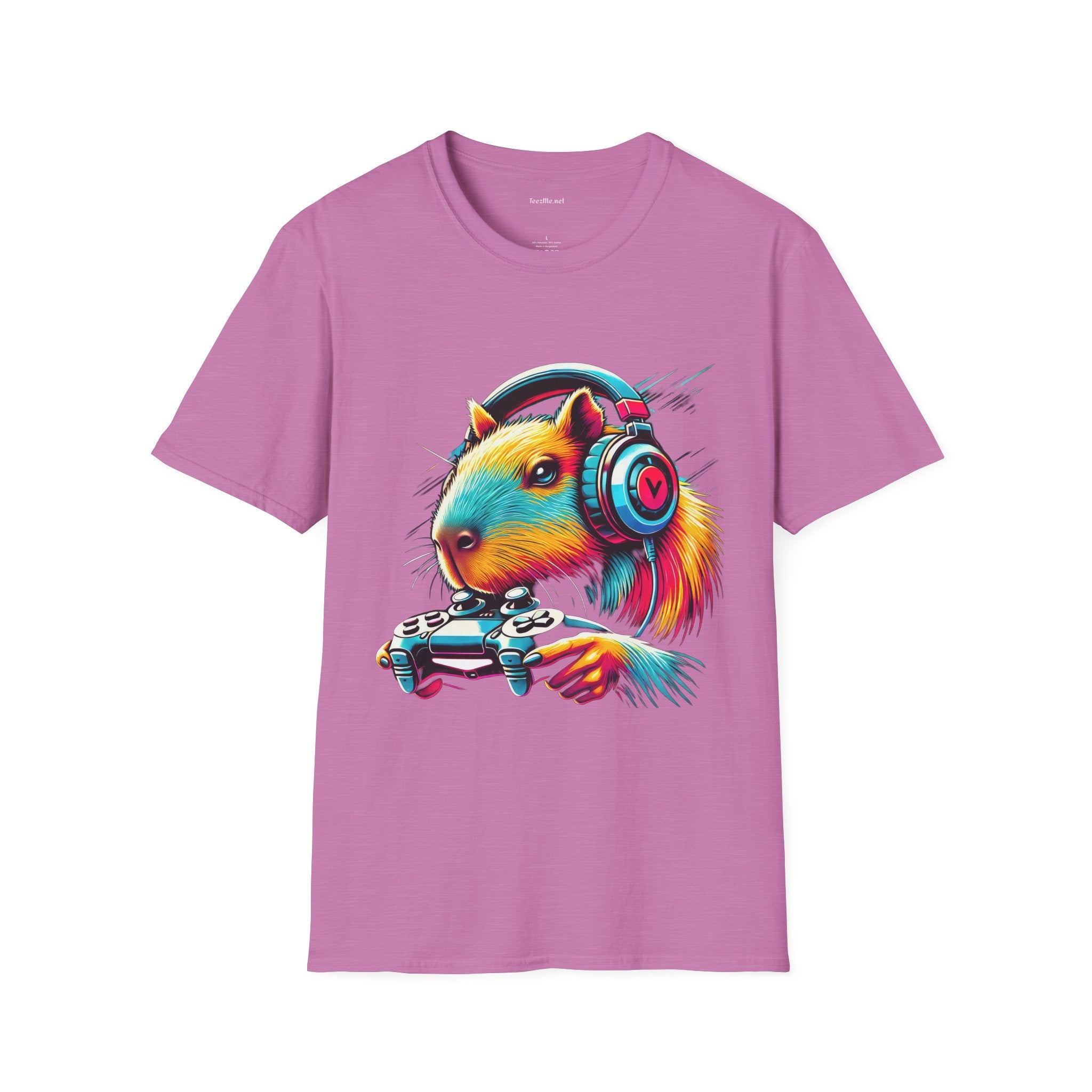 Capybara Video Gamer Unisex Softstyle T-Shirt 100% Cotton Graphic