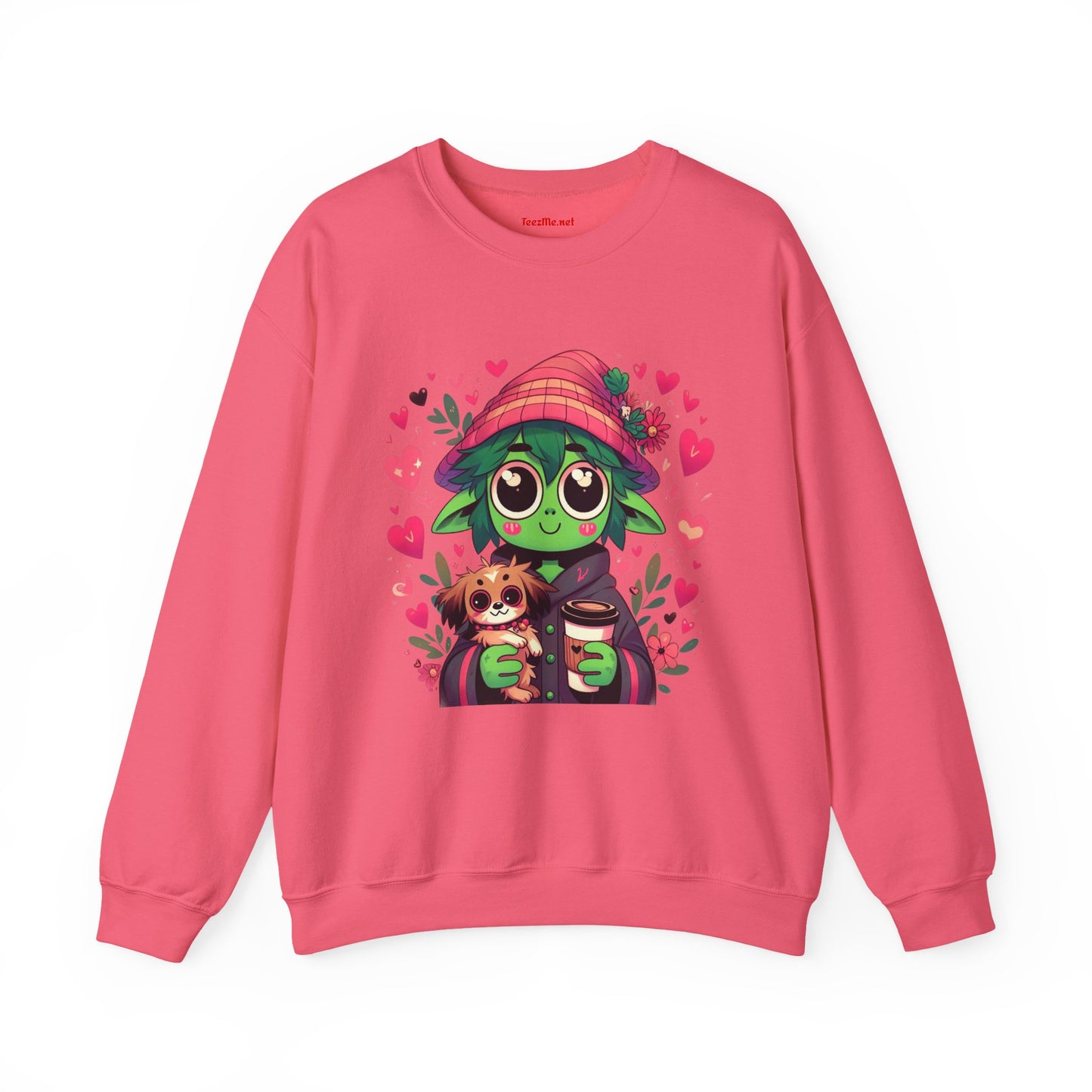 Cute Alien with Hearts Unisex Heavy Blend™ Crewneck Sweatshirt