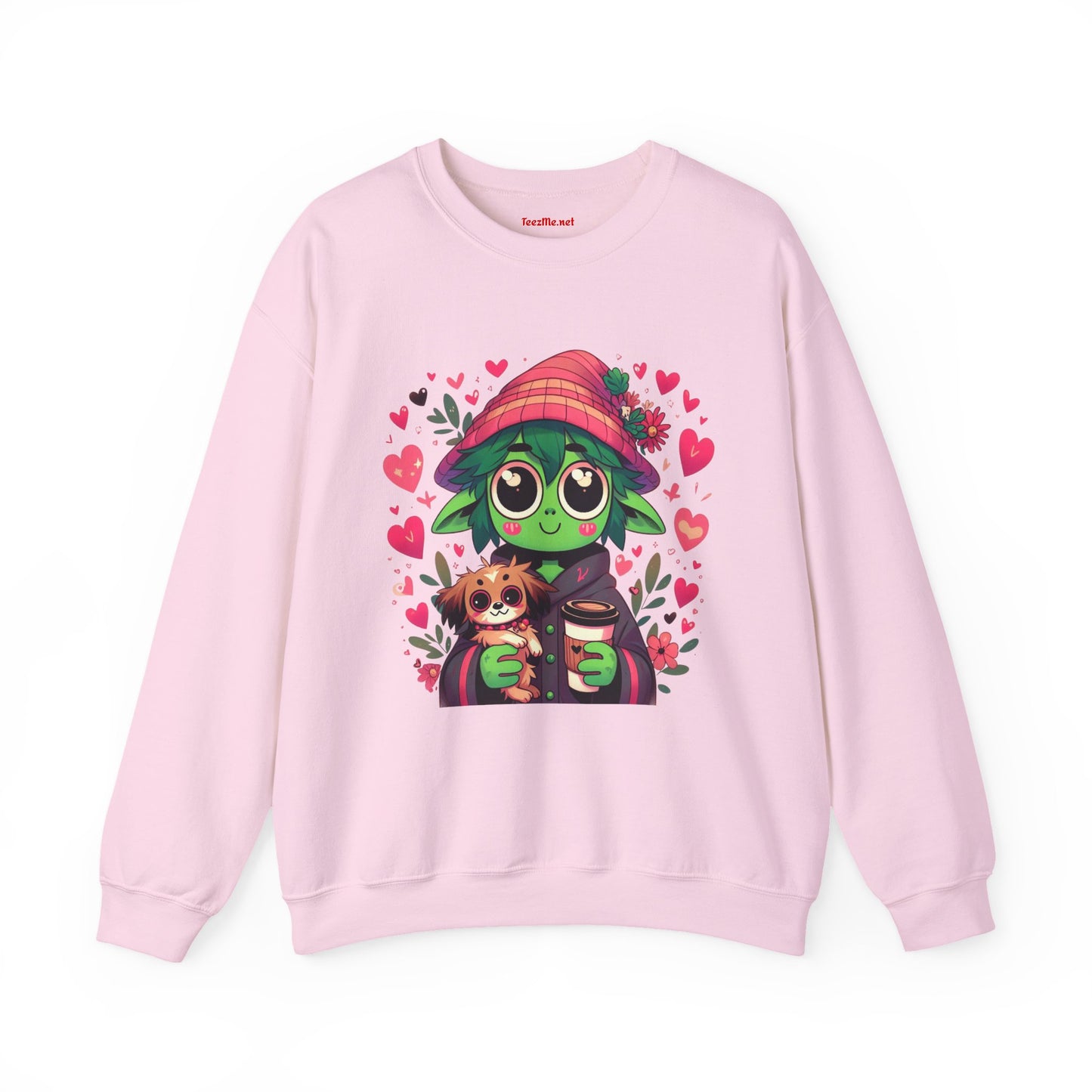 Cute Alien with Hearts Unisex Heavy Blend™ Crewneck Sweatshirt