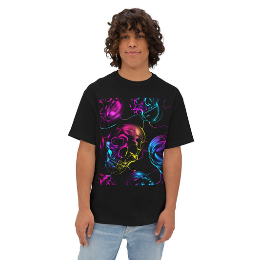 Neon Skulls - Unisex Oversized Boxy Tee Cotton Graphic