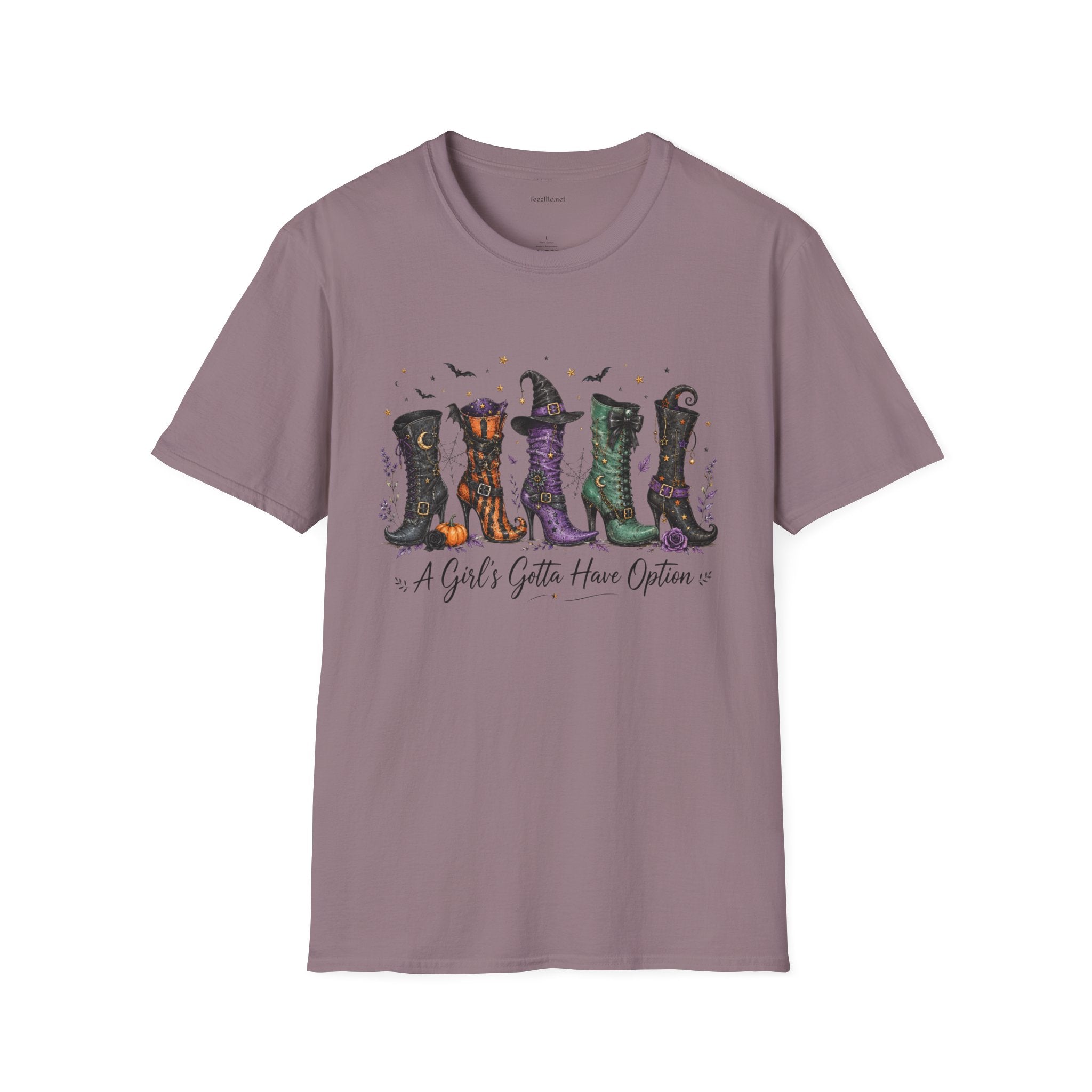 Halloween Witch Boots T-Shirt — "A Girl's Gotta Have Options" Graphic Tee
