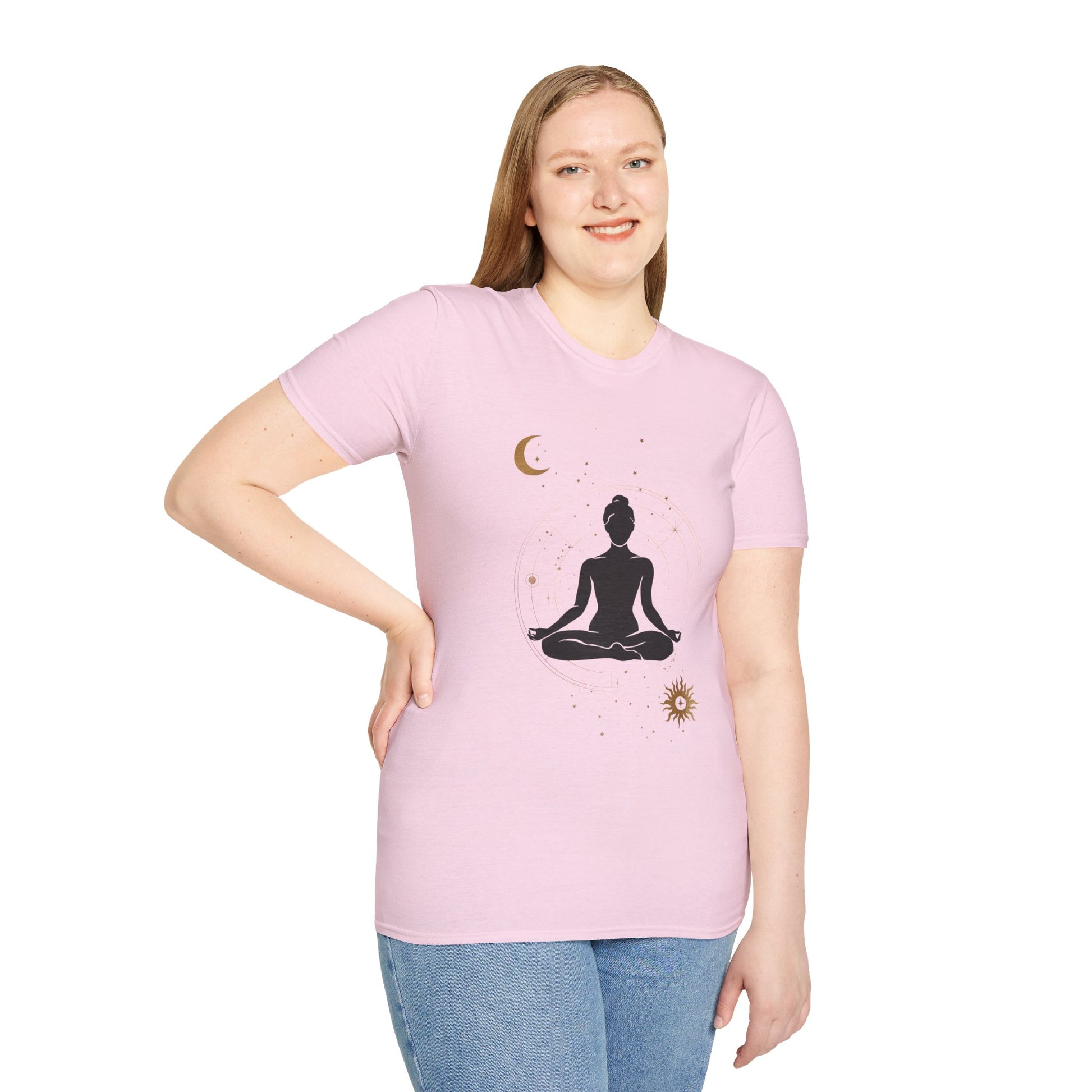 Yoga Under Moon - Unisex Softstyle T-Shirt 100% Cotton Graphic