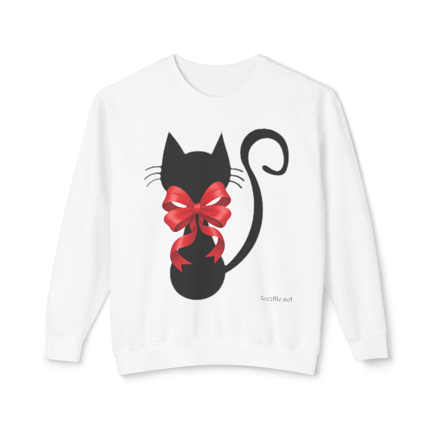 Cat with Red Bow 01 Unisex Lightweight Crewneck Sweatshirt