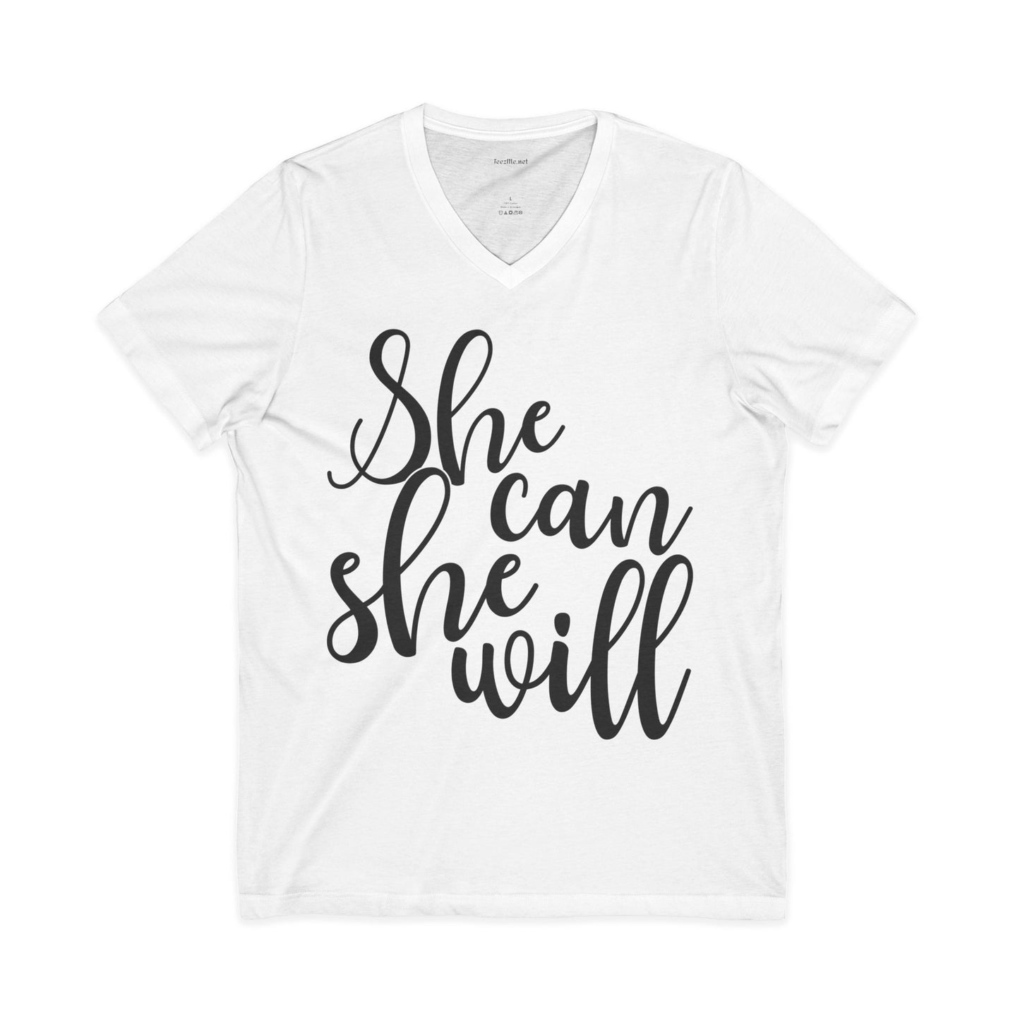 She Can She Will Unisex Jersey Short Sleeve V-Neck Tee