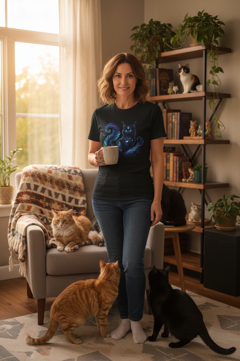 Black Spiritual Cat - Shirt 100% Cotton Graphic