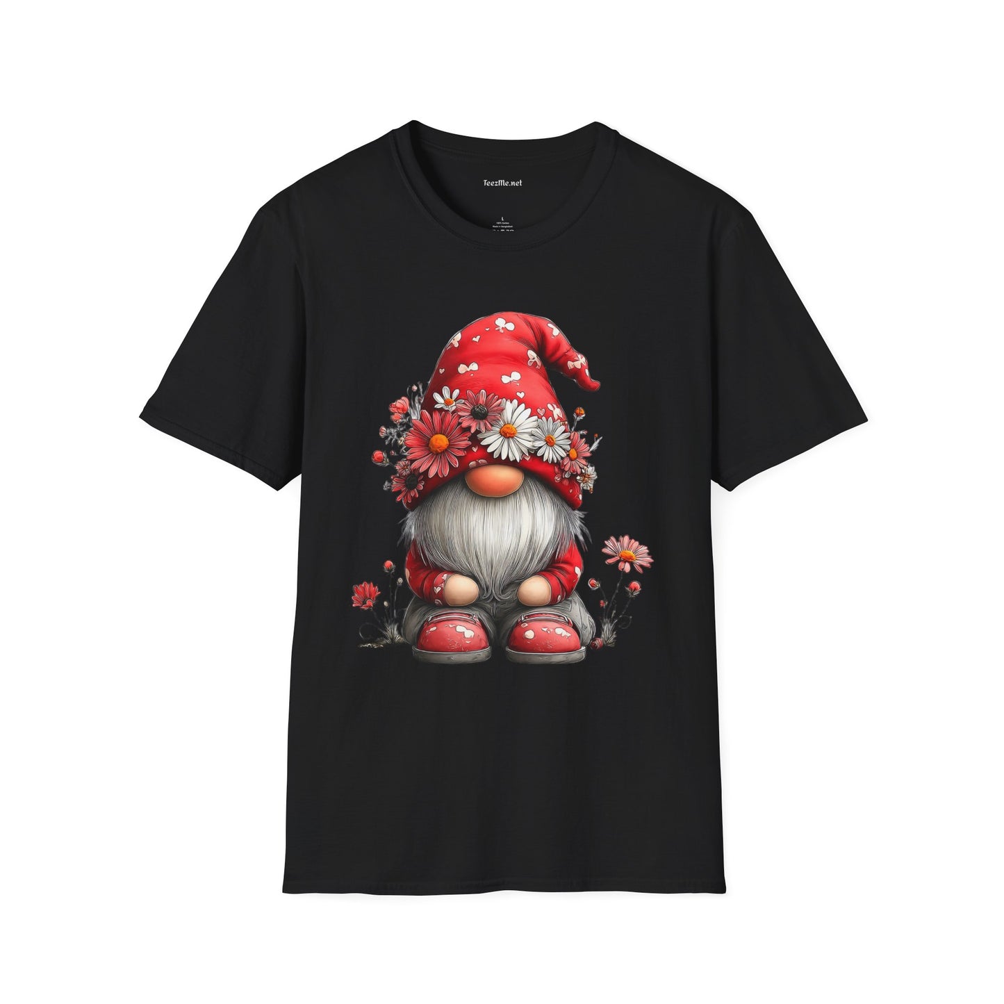 Floral Gnome Unisex SoftStyle T-Shirt 100% Cotton Graphic