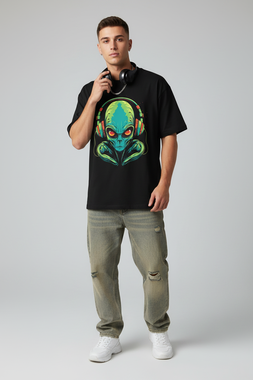 Alien Music Lover Unisex Oversized Boxy Tee