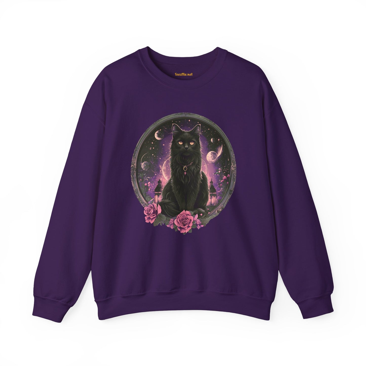 Moon Witchy Black Cat Unisex Heavy Bend™ Crewneck Sweatshirt Graphic