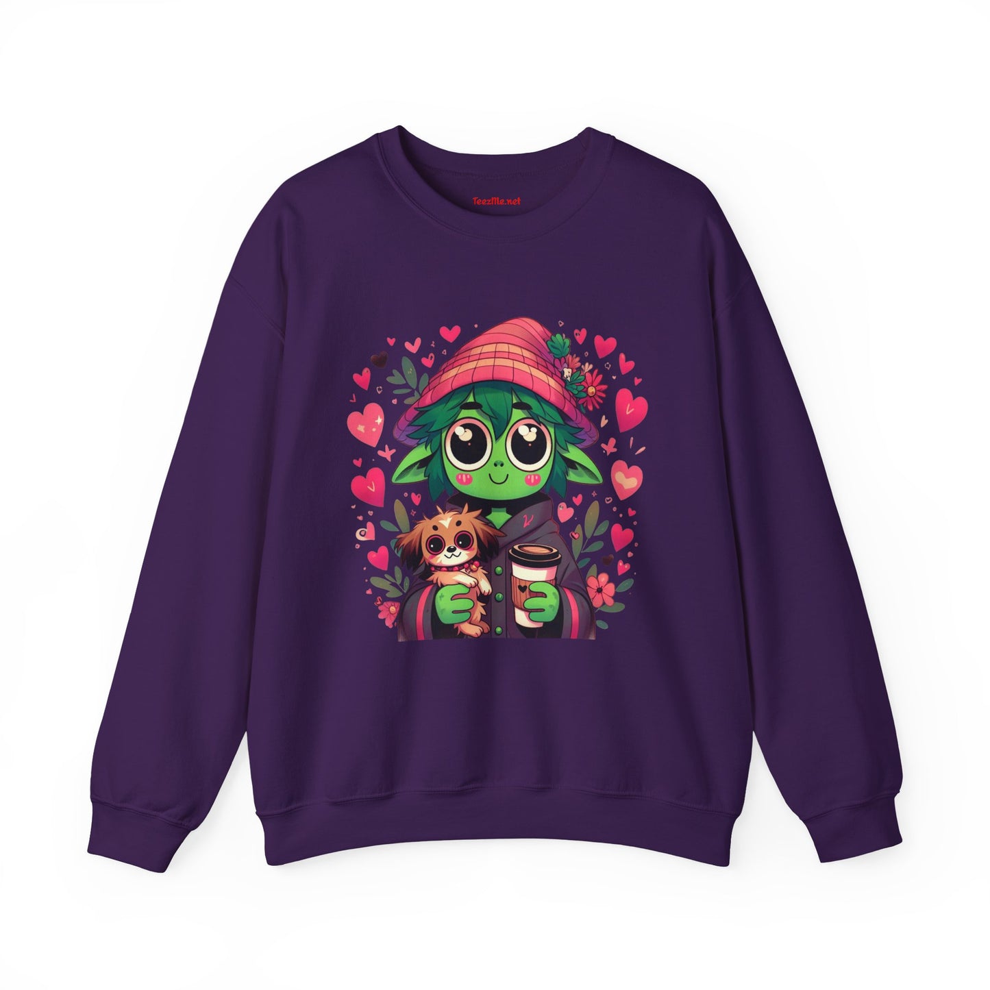 Cute Alien with Hearts Unisex Heavy Blend™ Crewneck Sweatshirt