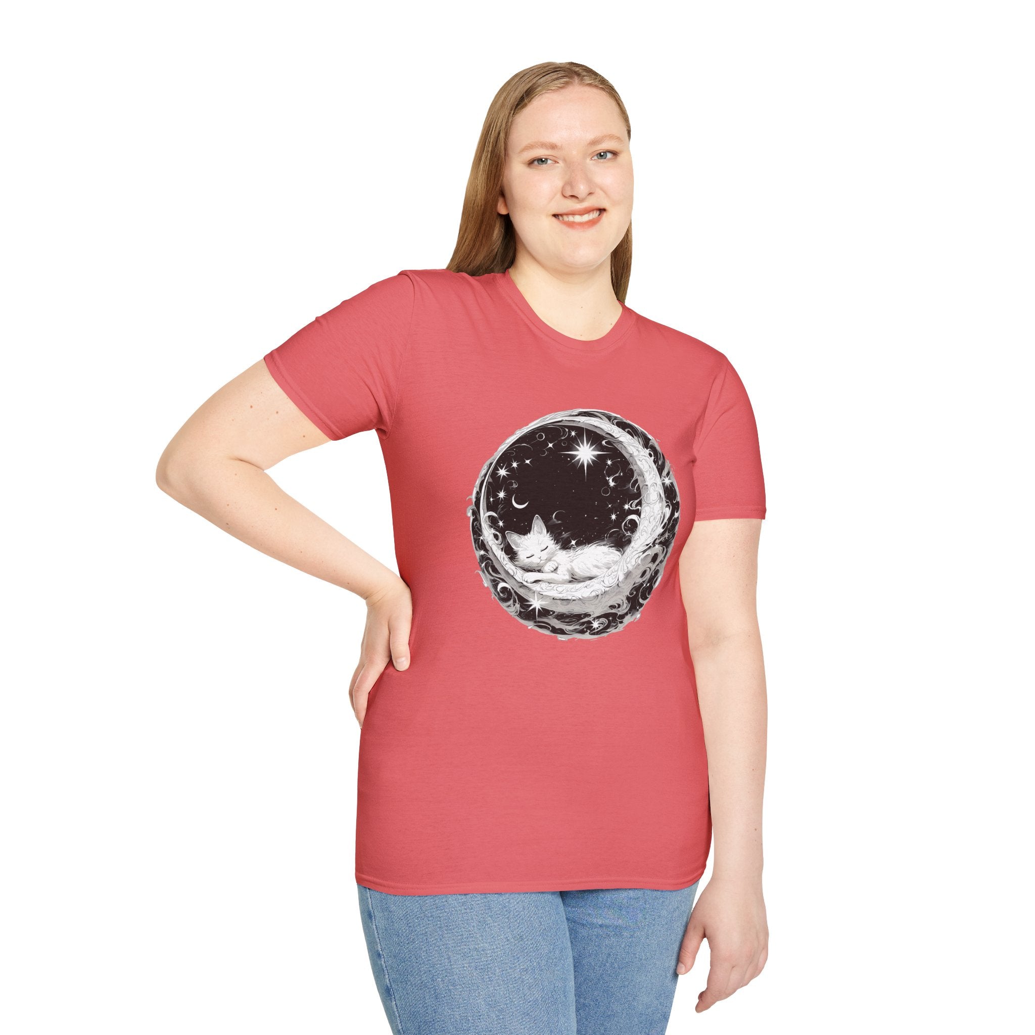 Moon Cat  - Unisex Softstyle T-Shirt 100% Cotton Graphic