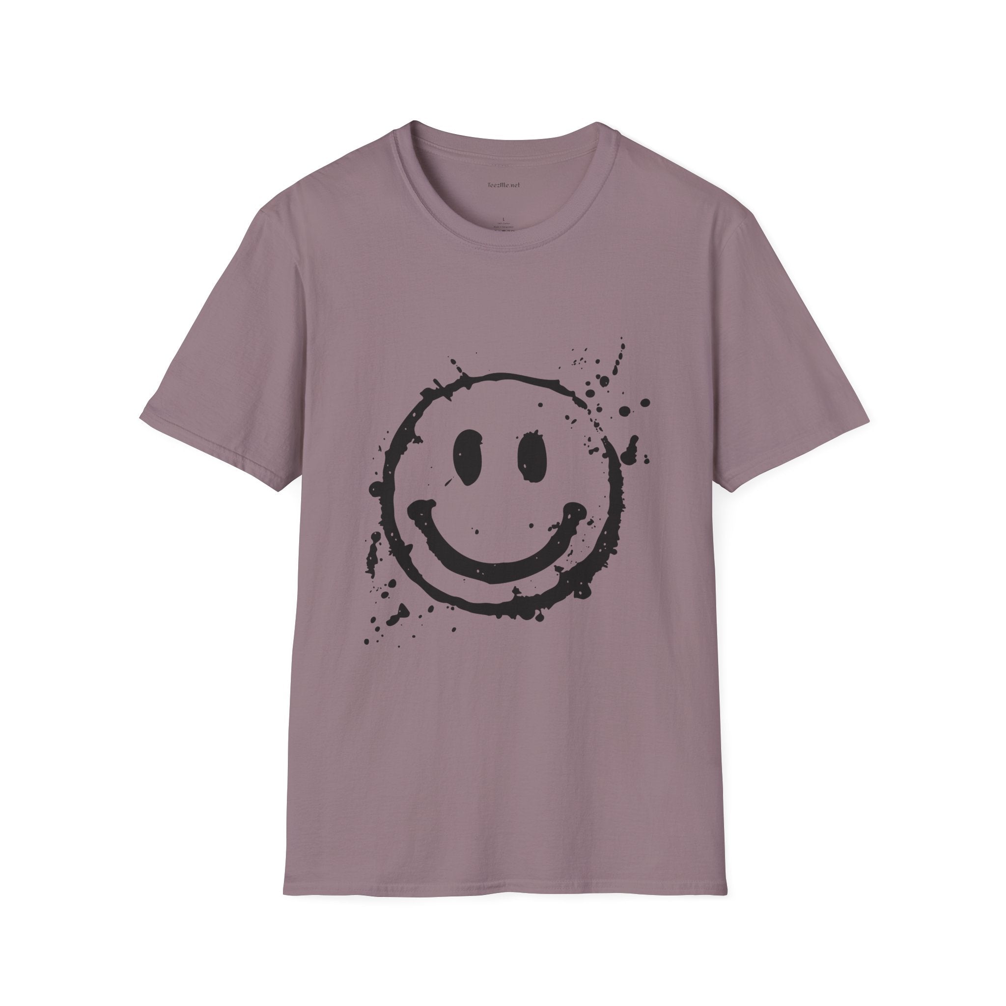 Smiley Splatter T-Shirt — Grunge Happy Face Graphic Tee