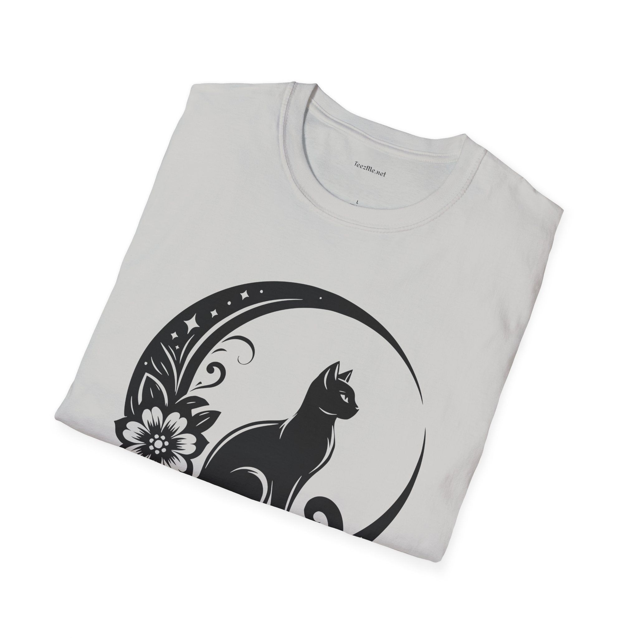 Crescent Moon Cat - Unisex Softstyle T-Shirt 100% Cotton Graphic