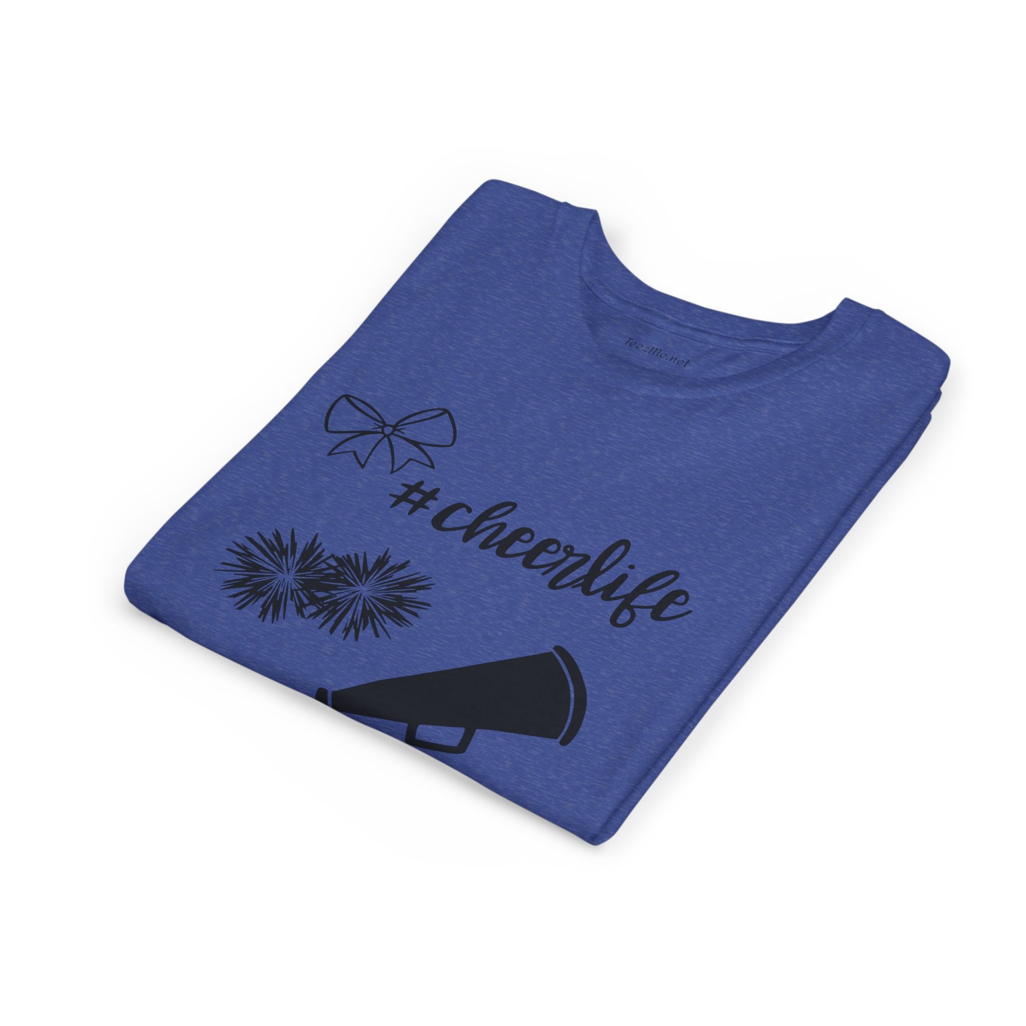 Youth Cheer Tee – "#cheerlife" Megaphone, Pom-Poms & Bow Graphic