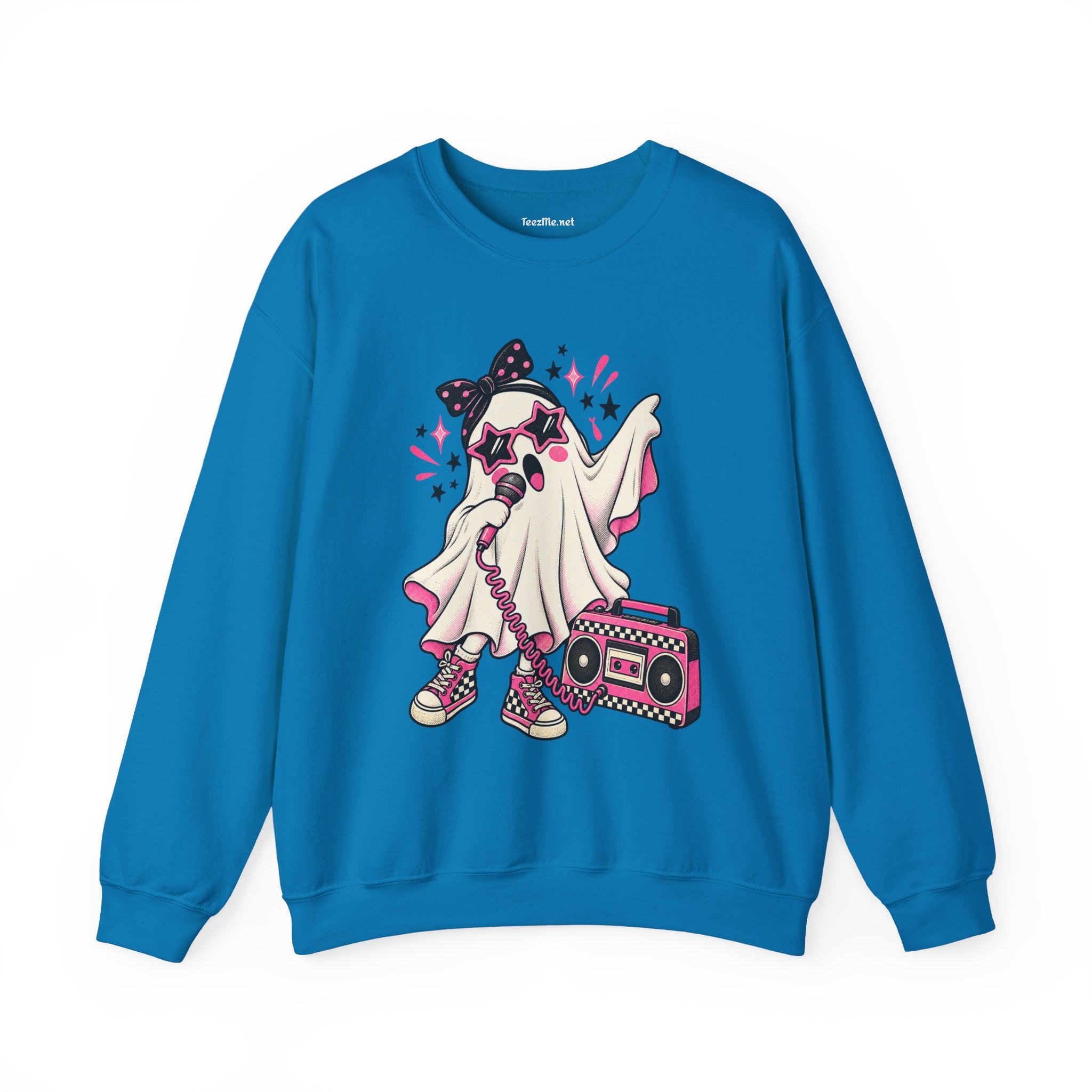 Retro Ghost Crewneck Sweatshirt — Cute 80s Boombox Ghost Design