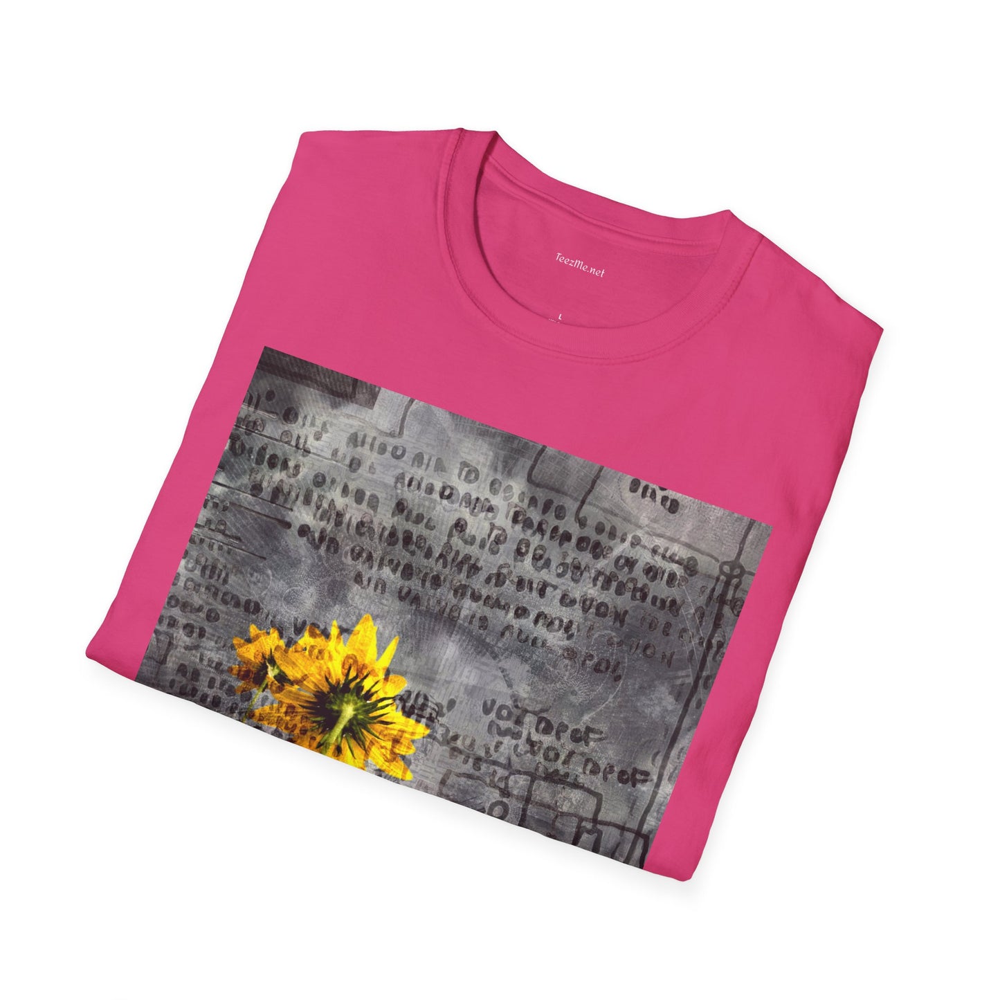 Yellow flowers with ancient symbols - Unisex Softstyle T-Shirt 100% Cotton Graphic