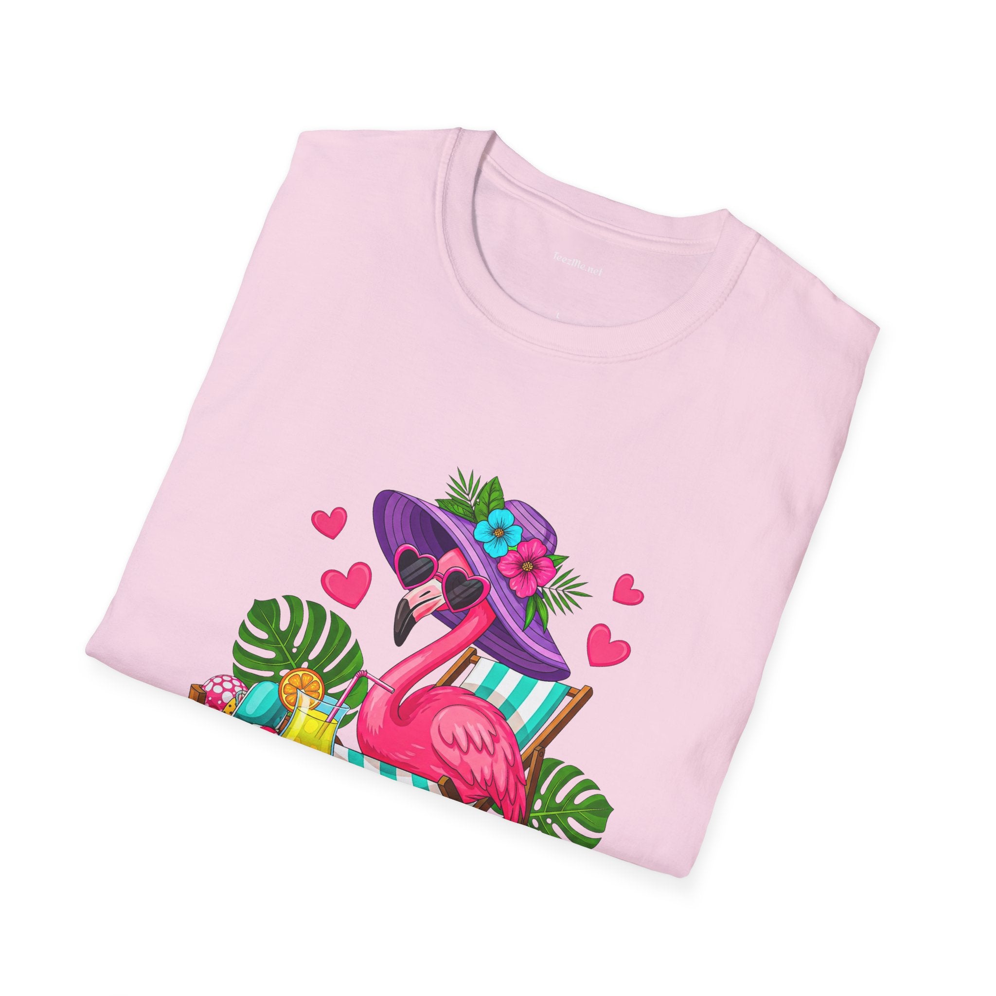 Chic Beach Flamingo Unisex Softstyle T-Shirt 100% Cotton Graphic