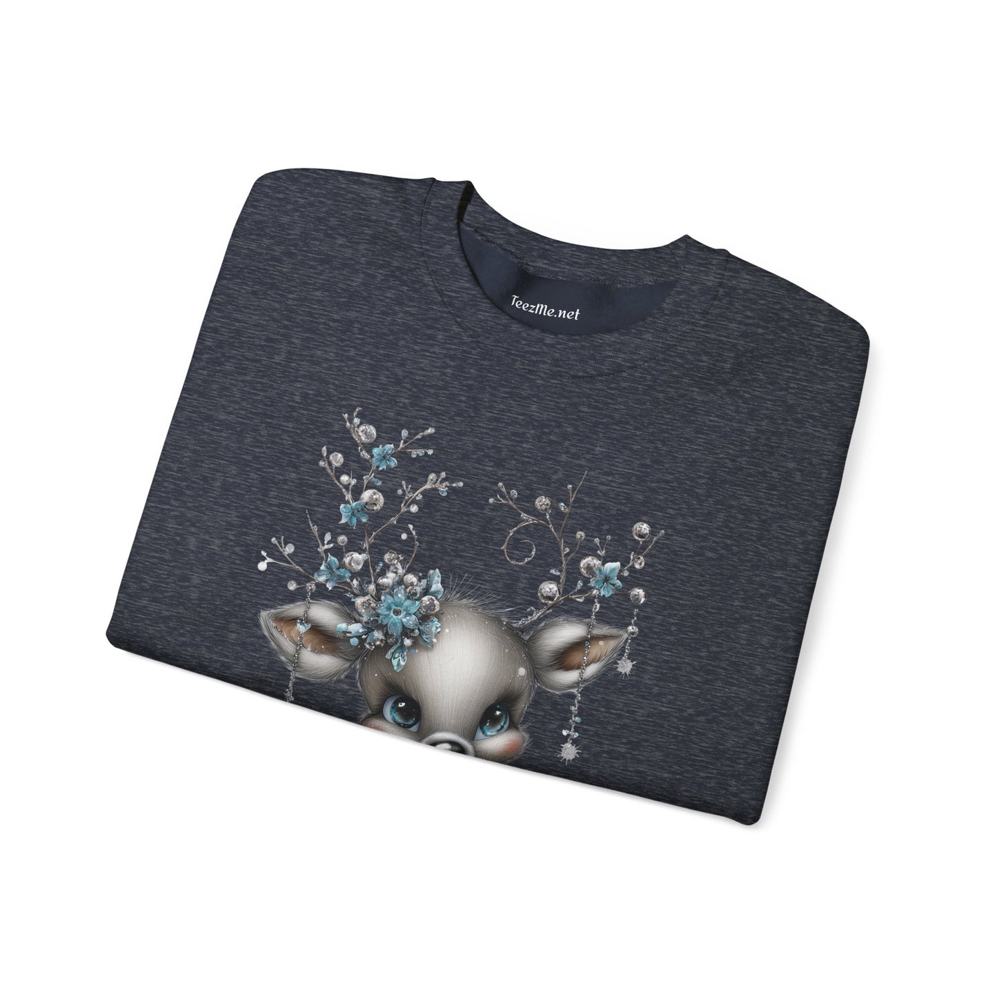 Winter Floral Reindeer Unisex Heavy Blend™ Crewneck Sweatshirt