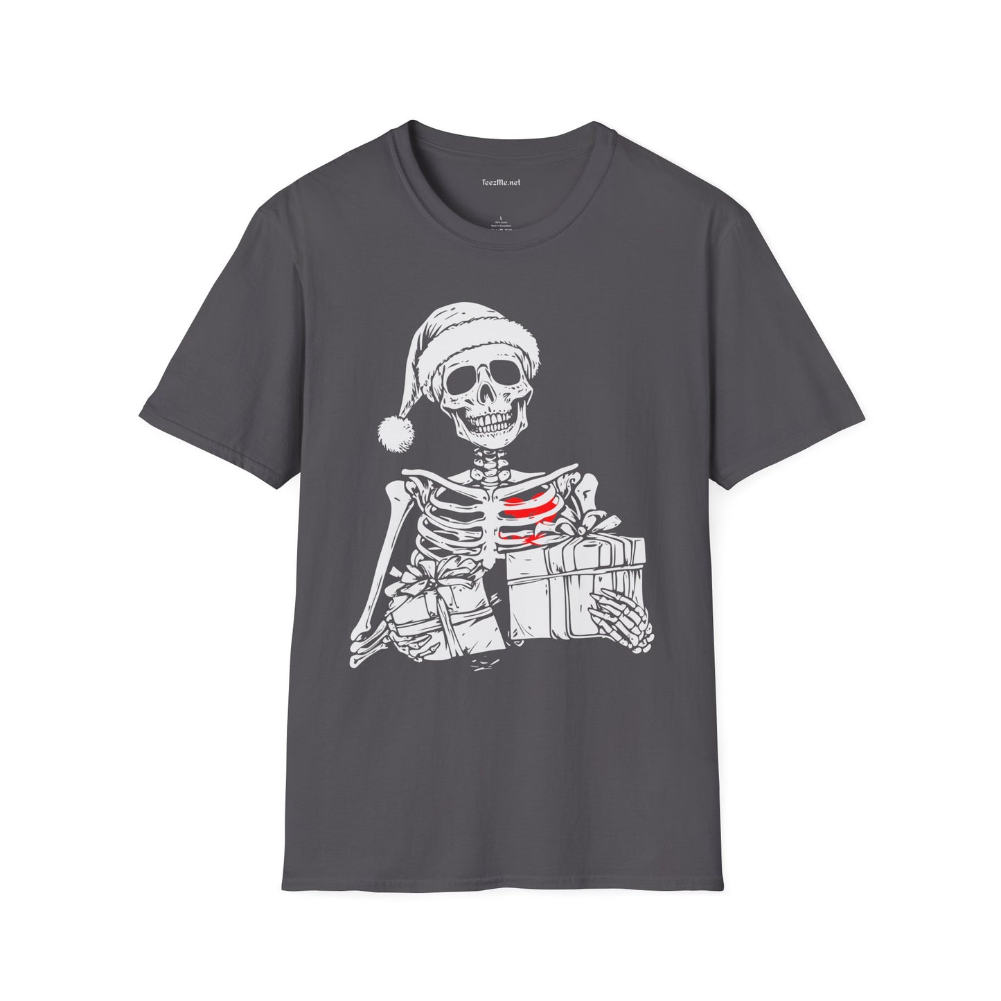 Christmas Skeleton with Presents Unisex Softstyle T-Shirt 100% Cotton Graphic