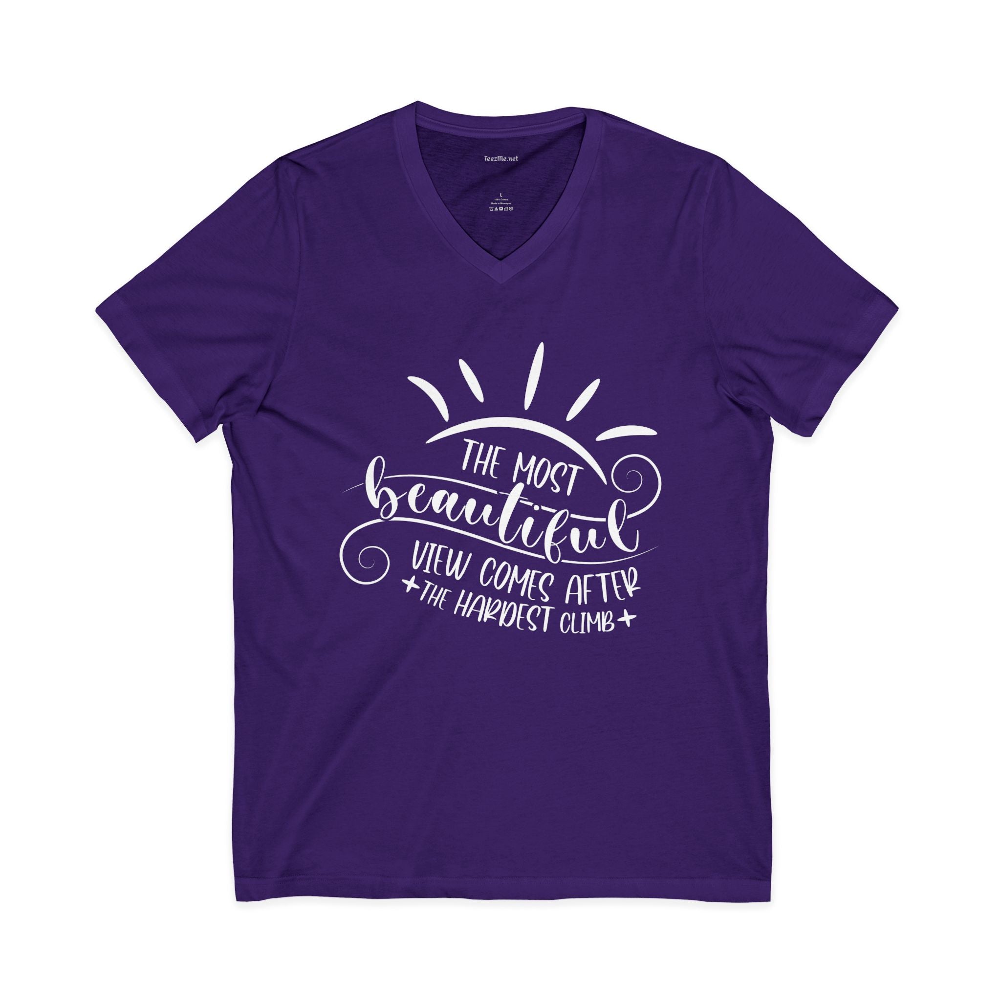 The most beautiful view comes after the hardest climb Unisex Jersey Short Sleeve V-Neck Tee