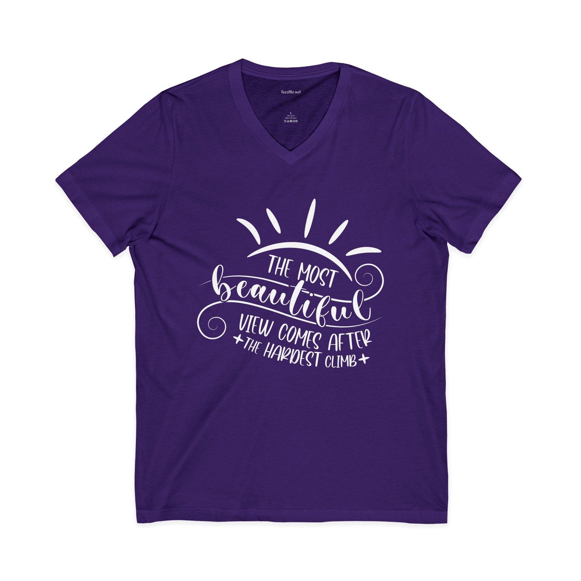 The most beautiful view comes after the hardest climb Unisex Jersey Short Sleeve V-Neck Tee