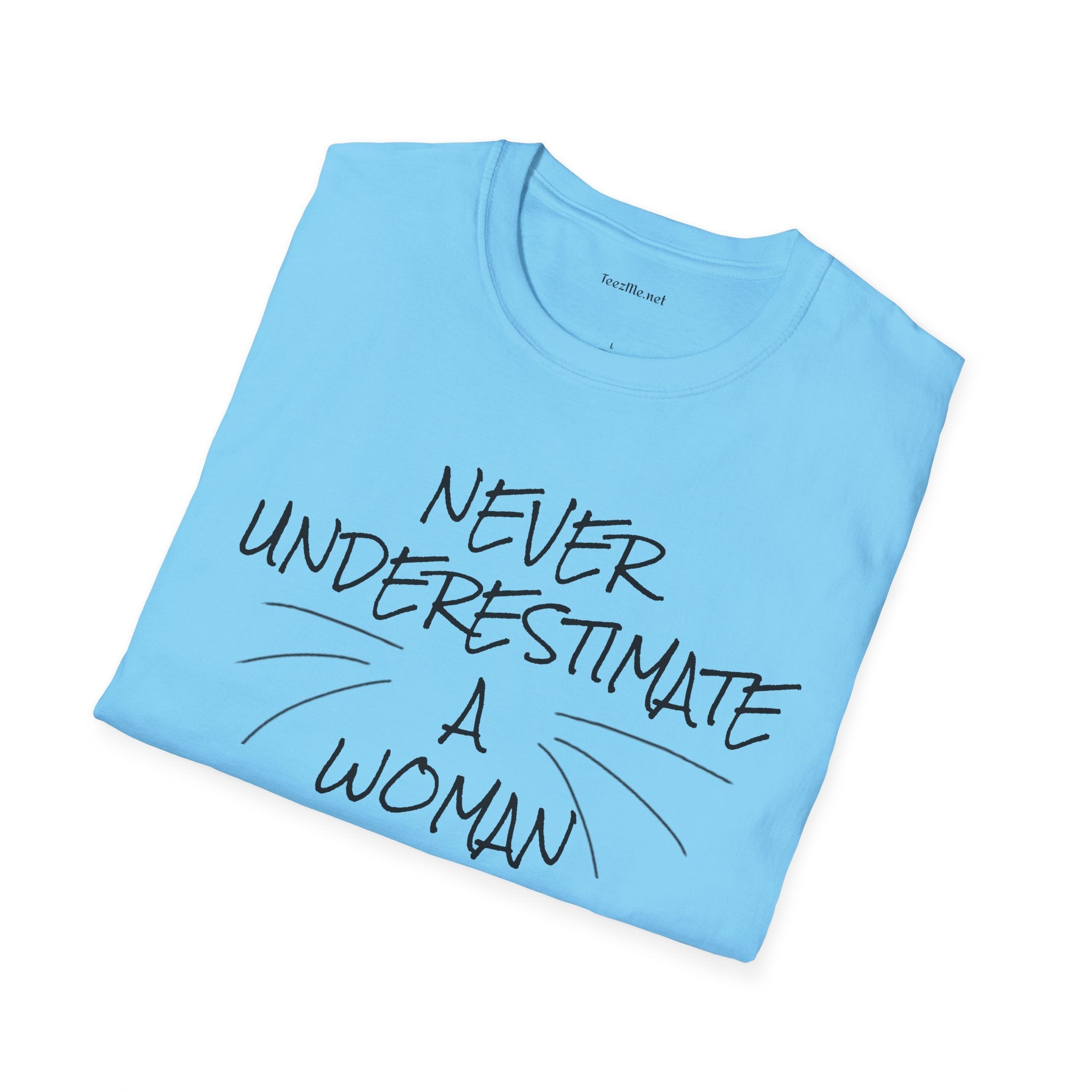 Never Underestimate a Woman with Cats - Unisex Softstyle T-Shirt 100% Cotton Graphic