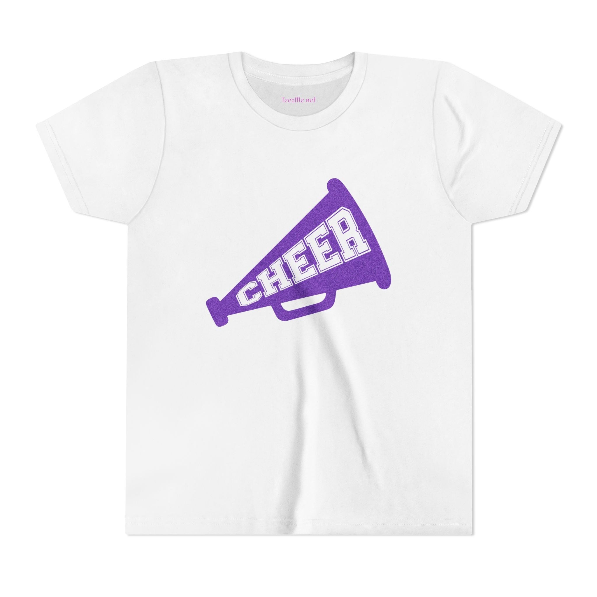 Youth Cheer Megaphone T‑Shirt — Purple Cheer Graphic Tee for Kids