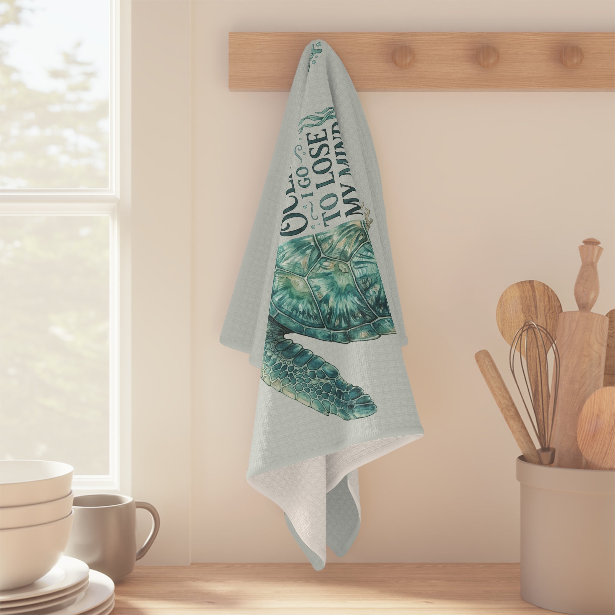 Sea Turtle Tea Towel — "And Into the Ocean I Go" Microfiber Kitchen Towel