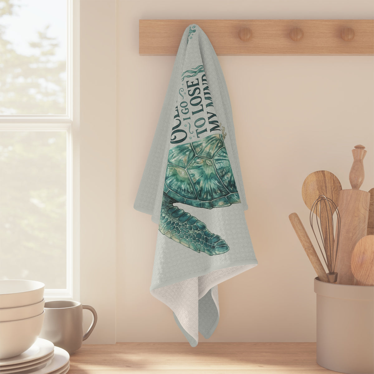 Sea Turtle Tea Towel — "And Into the Ocean I Go" Microfiber Kitchen Towel
