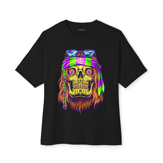 Psychedelic Hippie Skull Unisex Oversized Boxy Tee