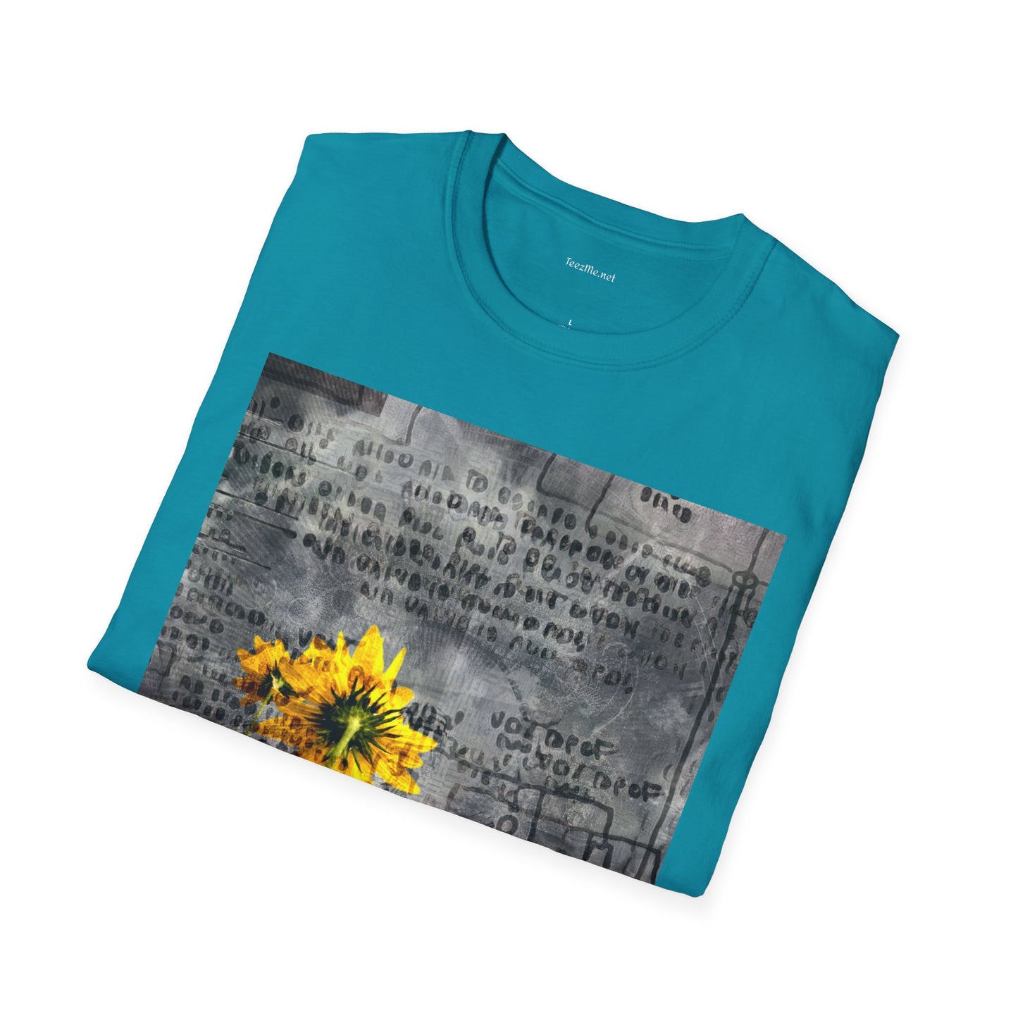 Yellow flowers with ancient symbols - Unisex Softstyle T-Shirt 100% Cotton Graphic