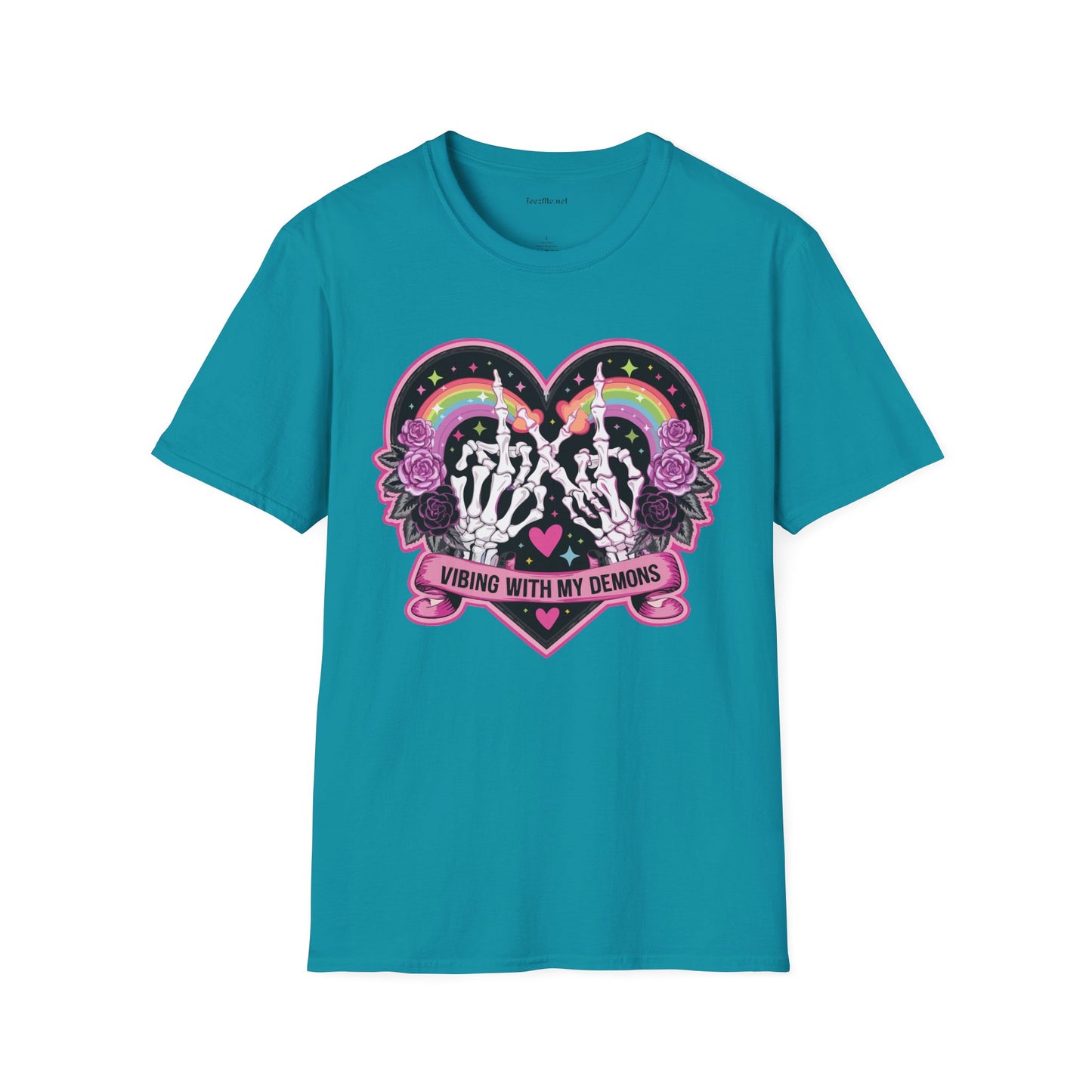 Vibing with My Demons Unisex Softstyle T-Shirt 100% Cotton Graphic