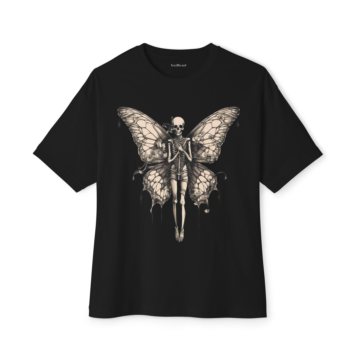 Gothic Skeleton Butterfly Minimalist Wings Unisex Oversized Boxy Tee
