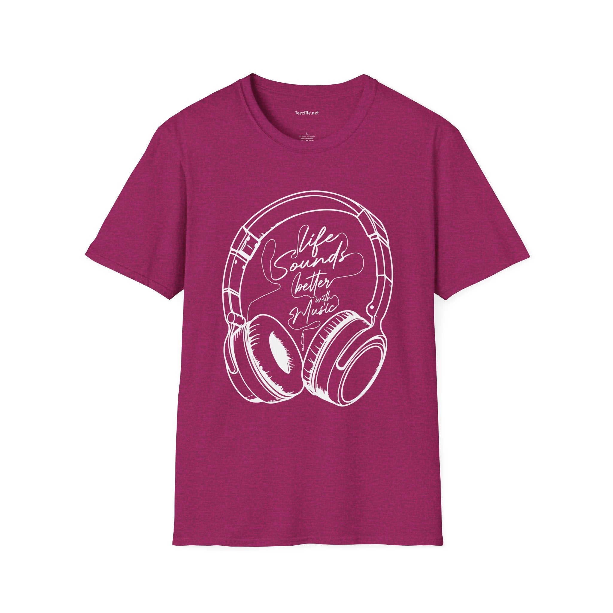 Life Sounds Better with Music (white) Unisex Softstyle T-Shirt 100% Cotton Graphic