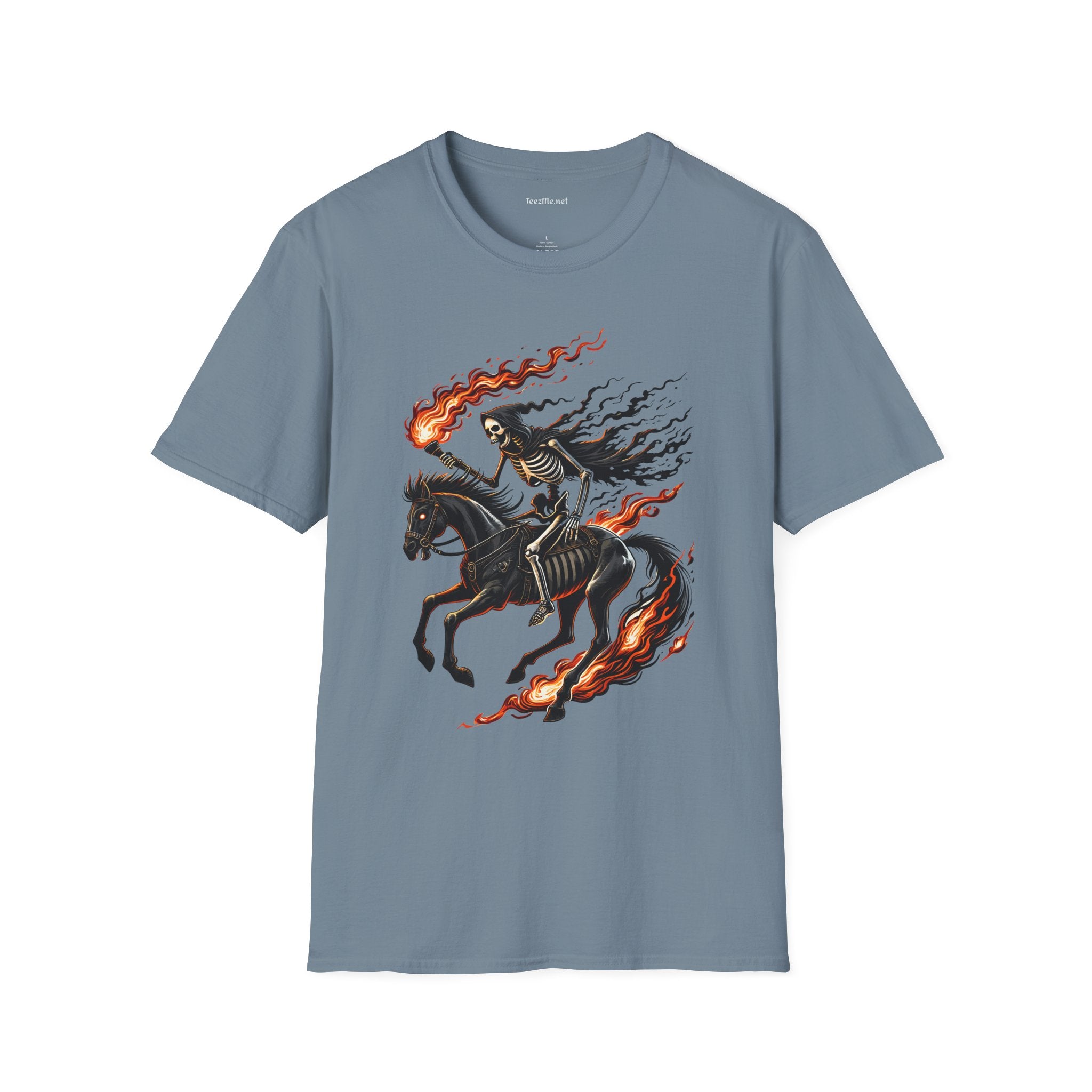 Skeleton Horse with Flame Unisex Softstyle T-Shirt 100% Cotton Graphic