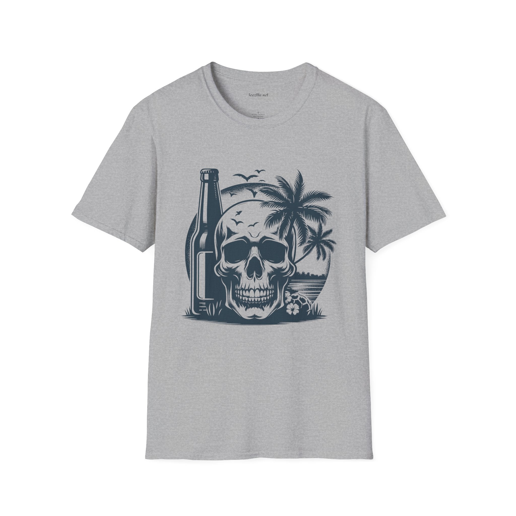 Skull with Beer 02 Unisex Softstyle T-Shirt 100% Cotton