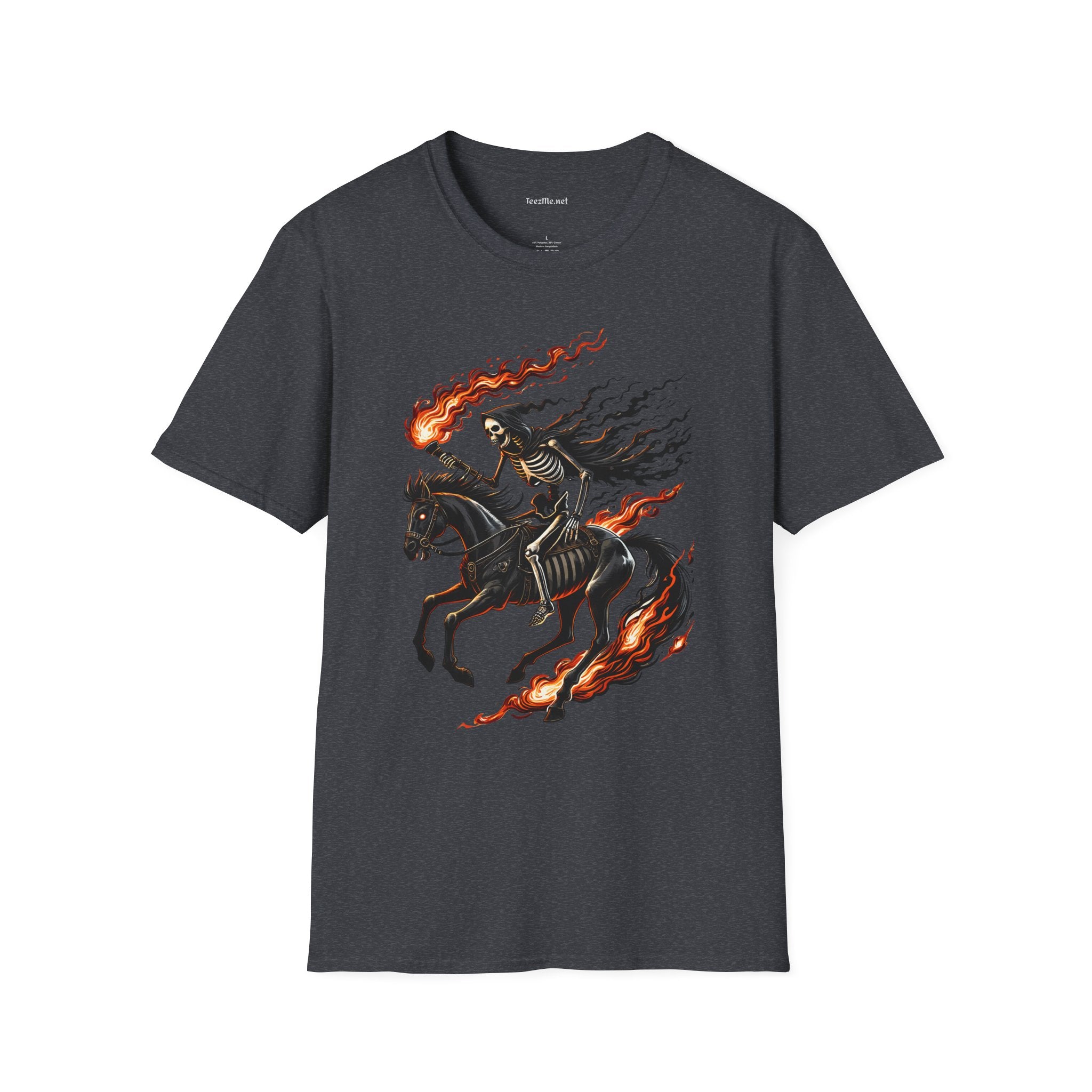 Skeleton Horse with Flame Unisex Softstyle T-Shirt 100% Cotton Graphic