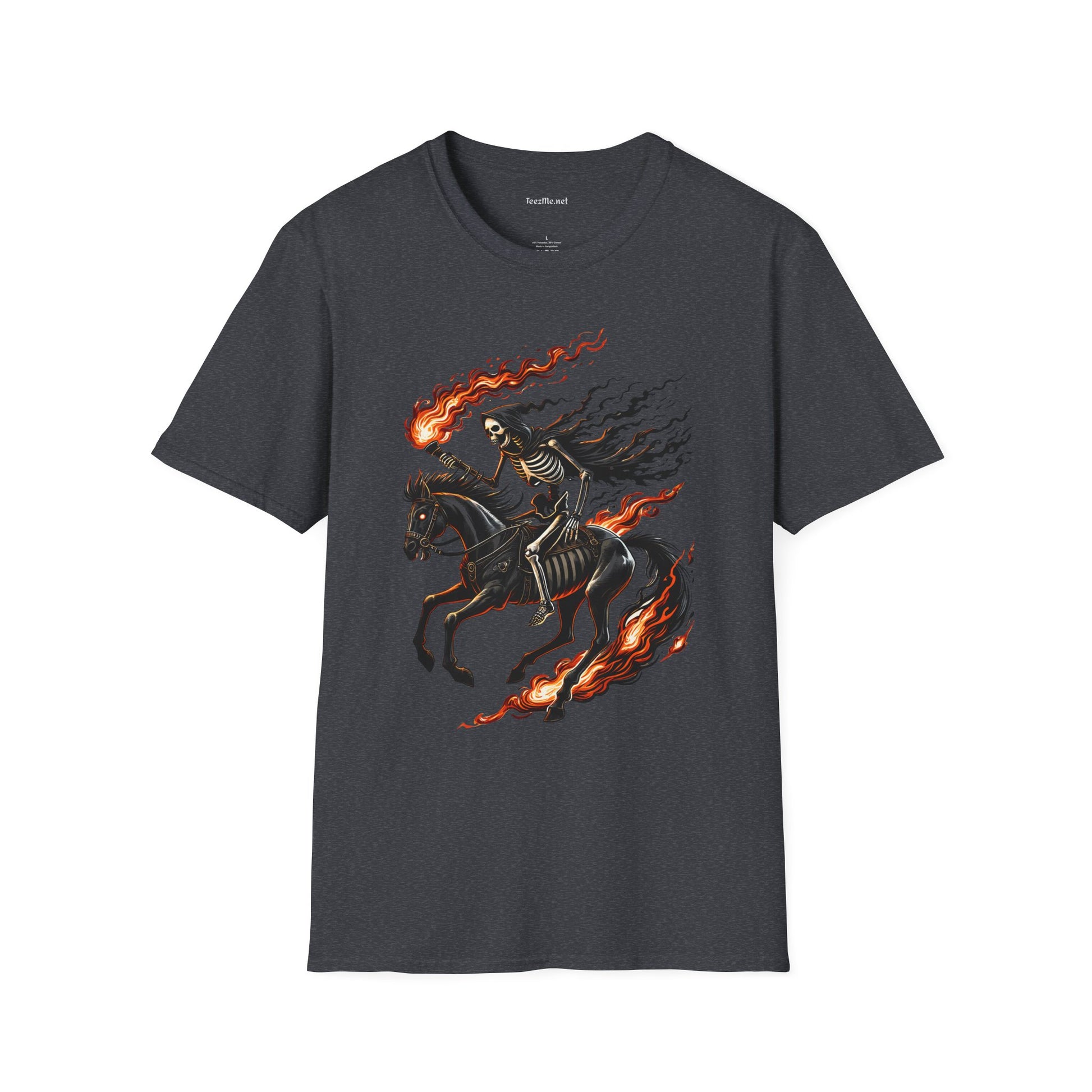 Skeleton Horse with Flame Unisex Softstyle T-Shirt 100% Cotton Graphic
