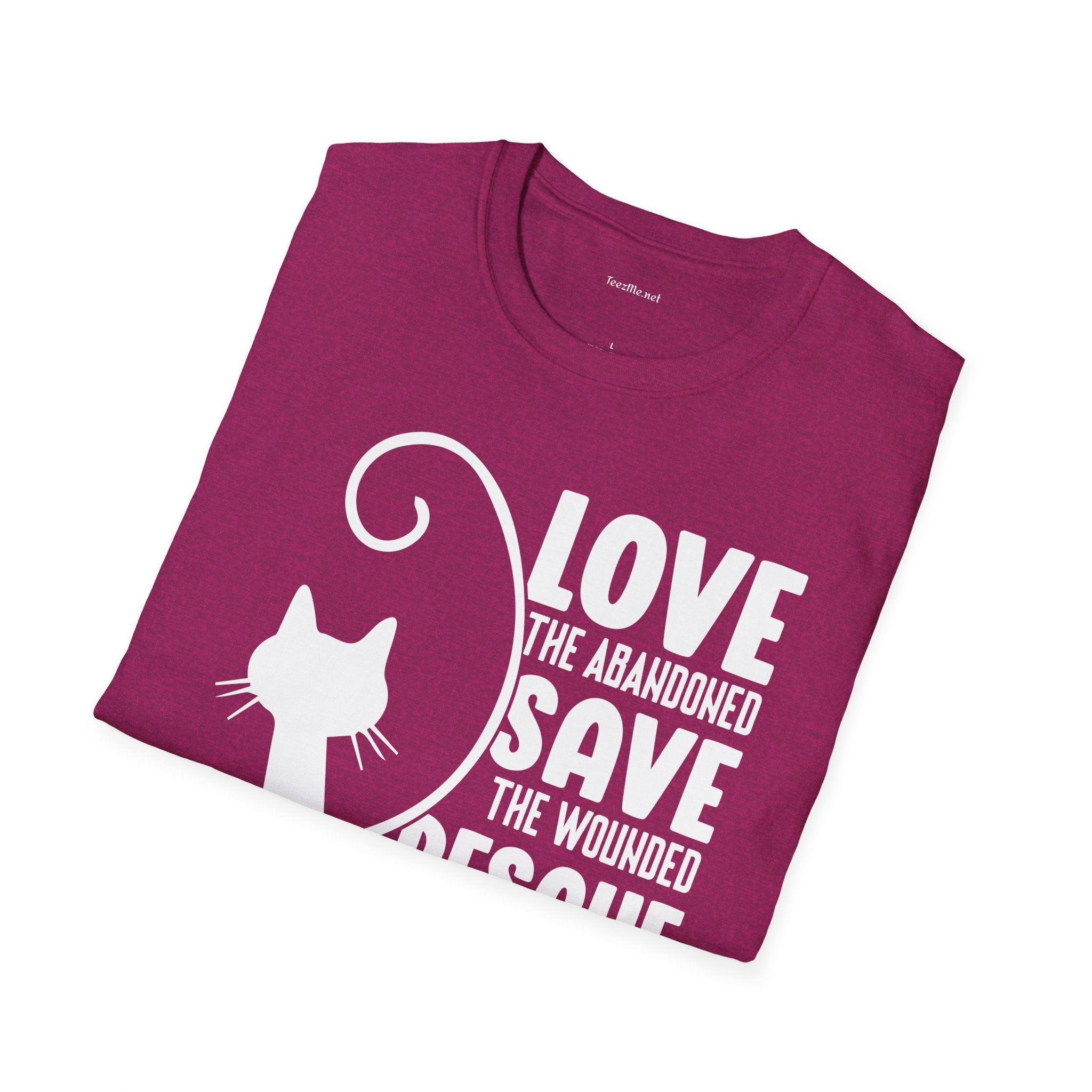 Cat Rescue T-Shirt — "Love the Abandoned, Save the Wounded" Adoption Tee