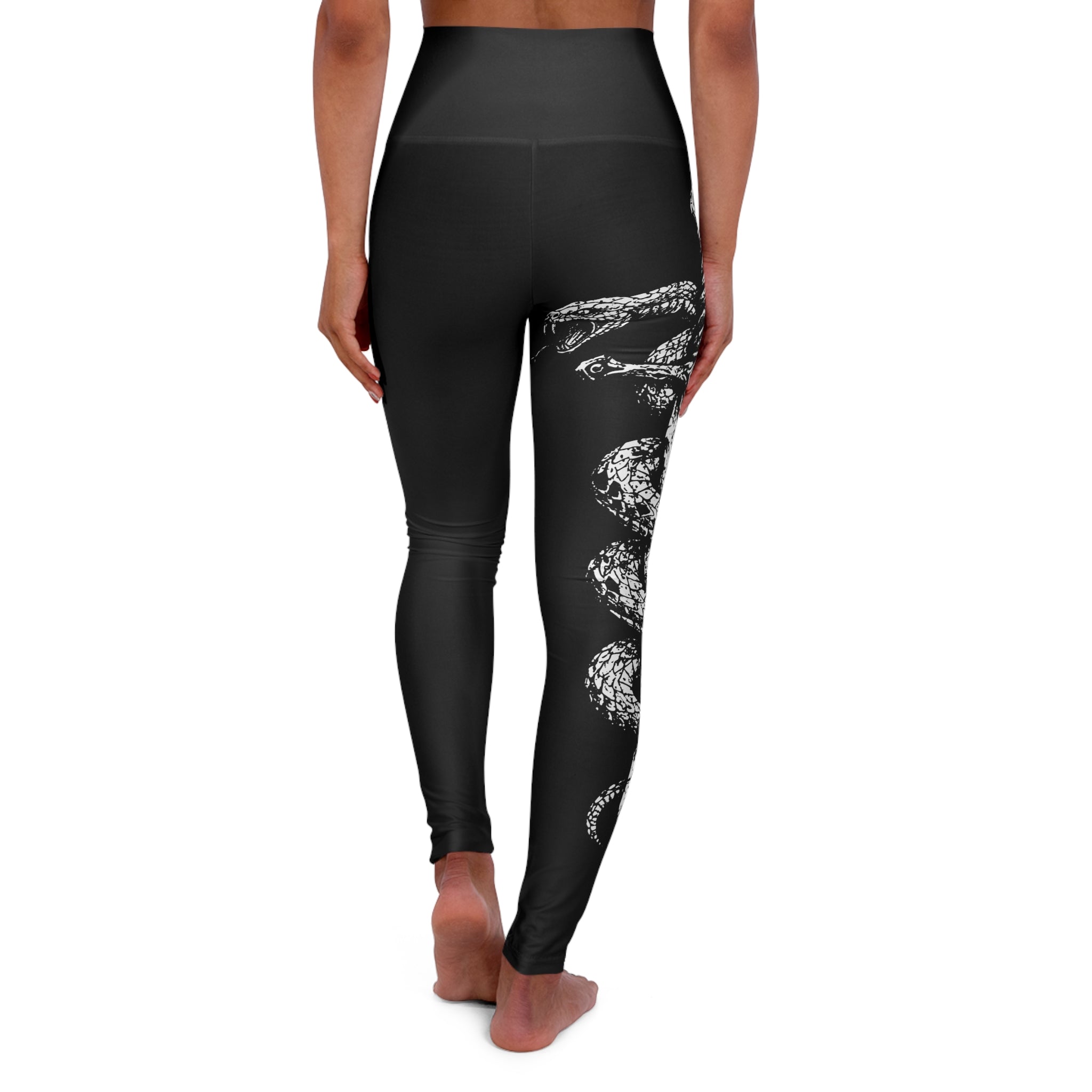 Monochrome Double Headed Snake Print Athletic High-Waist Yoga Leggings