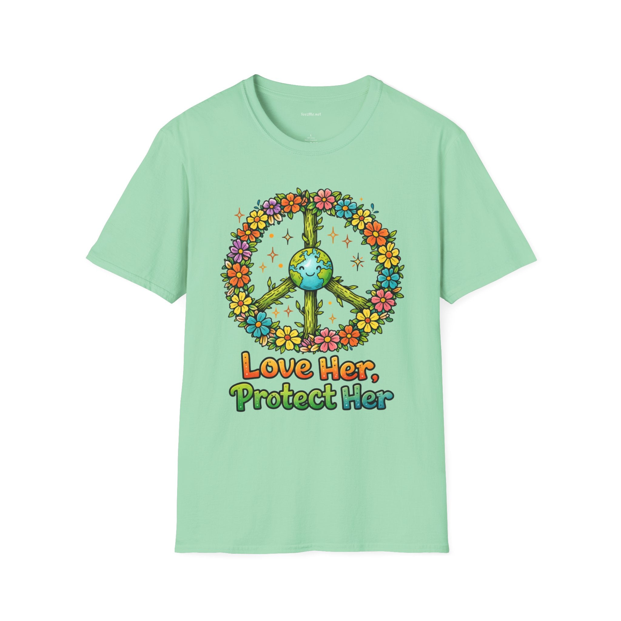 Earth Peace T-Shirt — "Love Her, Protect Her" Floral Eco Graphic