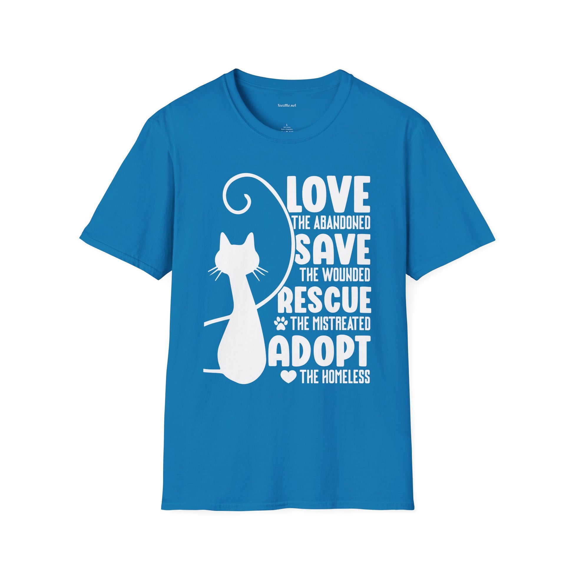 Cat Rescue T-Shirt — "Love the Abandoned, Save the Wounded" Adoption Tee