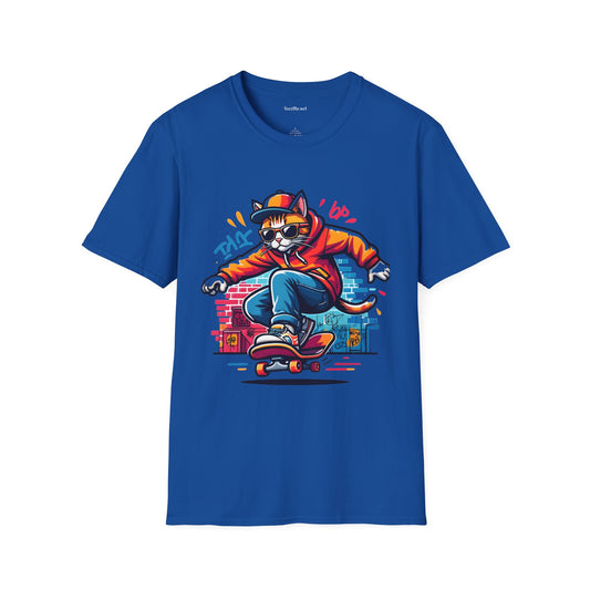 Skating Cool Cat (3) Unisex Softstyle T-Shirt 100% Cotton Graphic