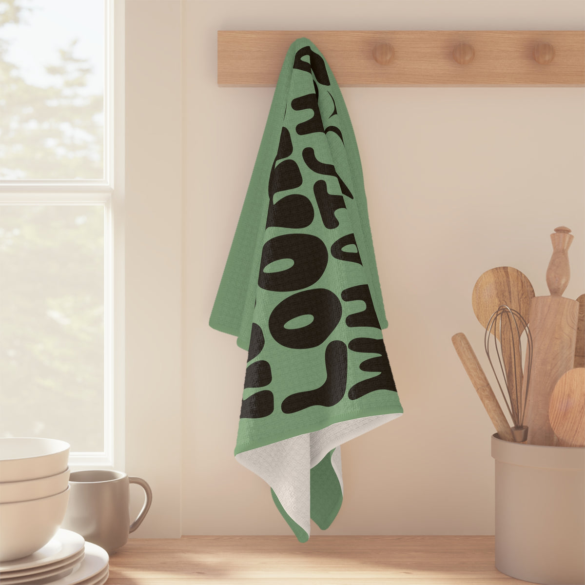 Hey Good Lookin Whatcha Cookin Tea Towel — Retro Kitchen Green Dish Towel