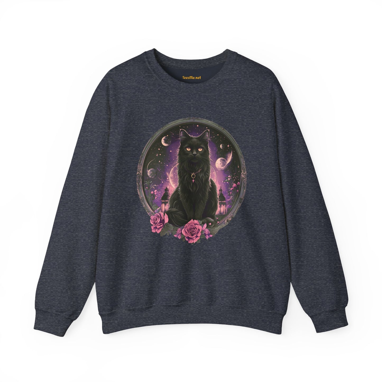 Moon Witchy Black Cat Unisex Heavy Bend™ Crewneck Sweatshirt Graphic