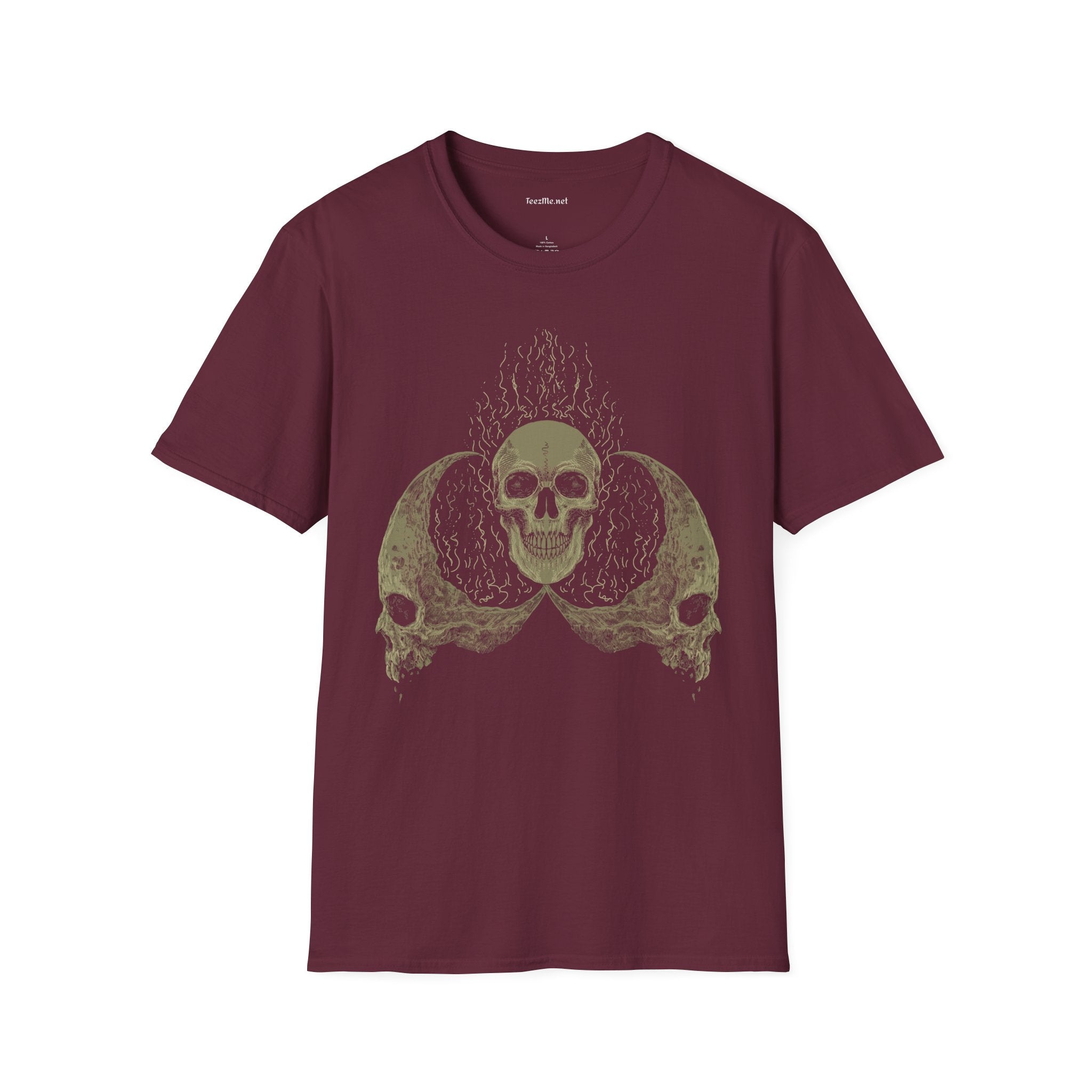 Skull Head Moon Fire Unisex Softstyle T-Shirt 100% Cotton