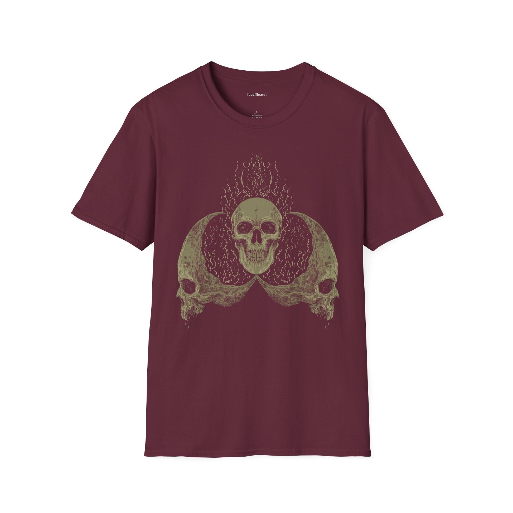 Skull Head Moon Fire Unisex Softstyle T-Shirt 100% Cotton