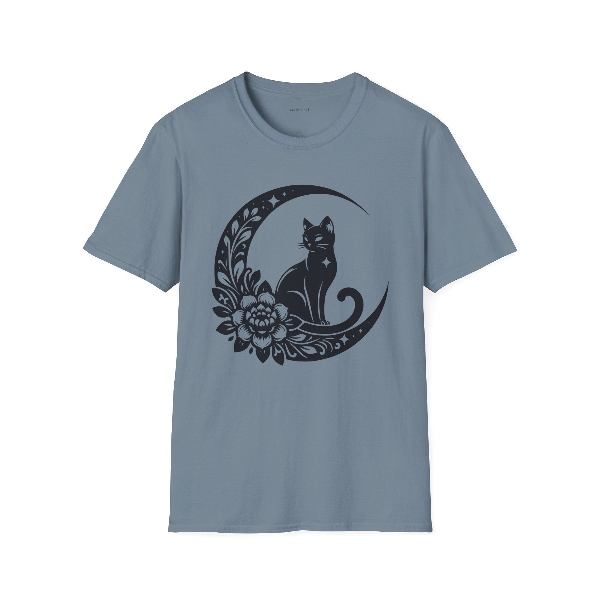 Crescent Moon Star Cat - Unisex Softstyle T-Shirt 100% Cotton Graphic