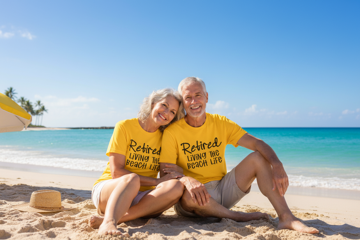 Retired Living the Beach Life  - Unisex Softstyle T-Shirt 100% Cotton Graphic
