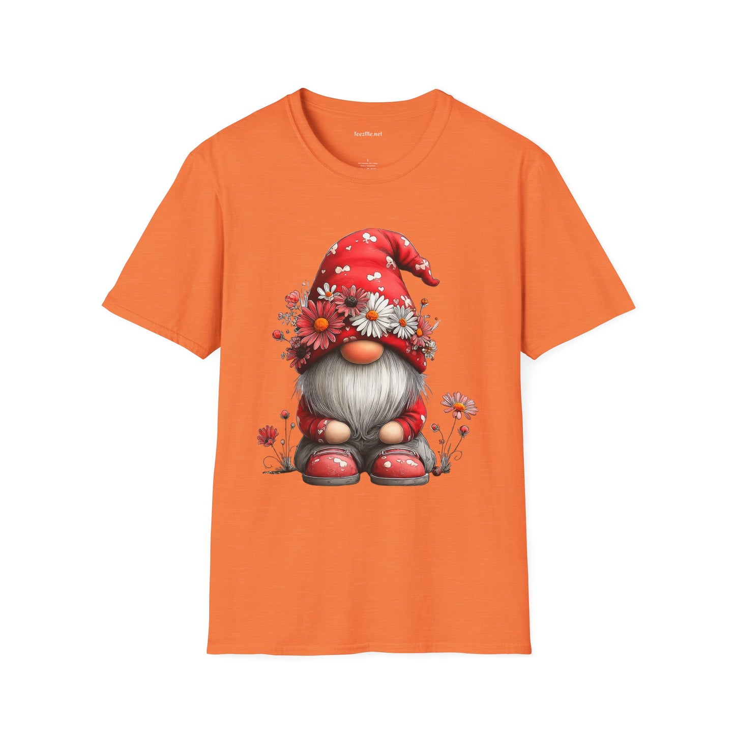 Floral Gnome Unisex SoftStyle T-Shirt 100% Cotton Graphic